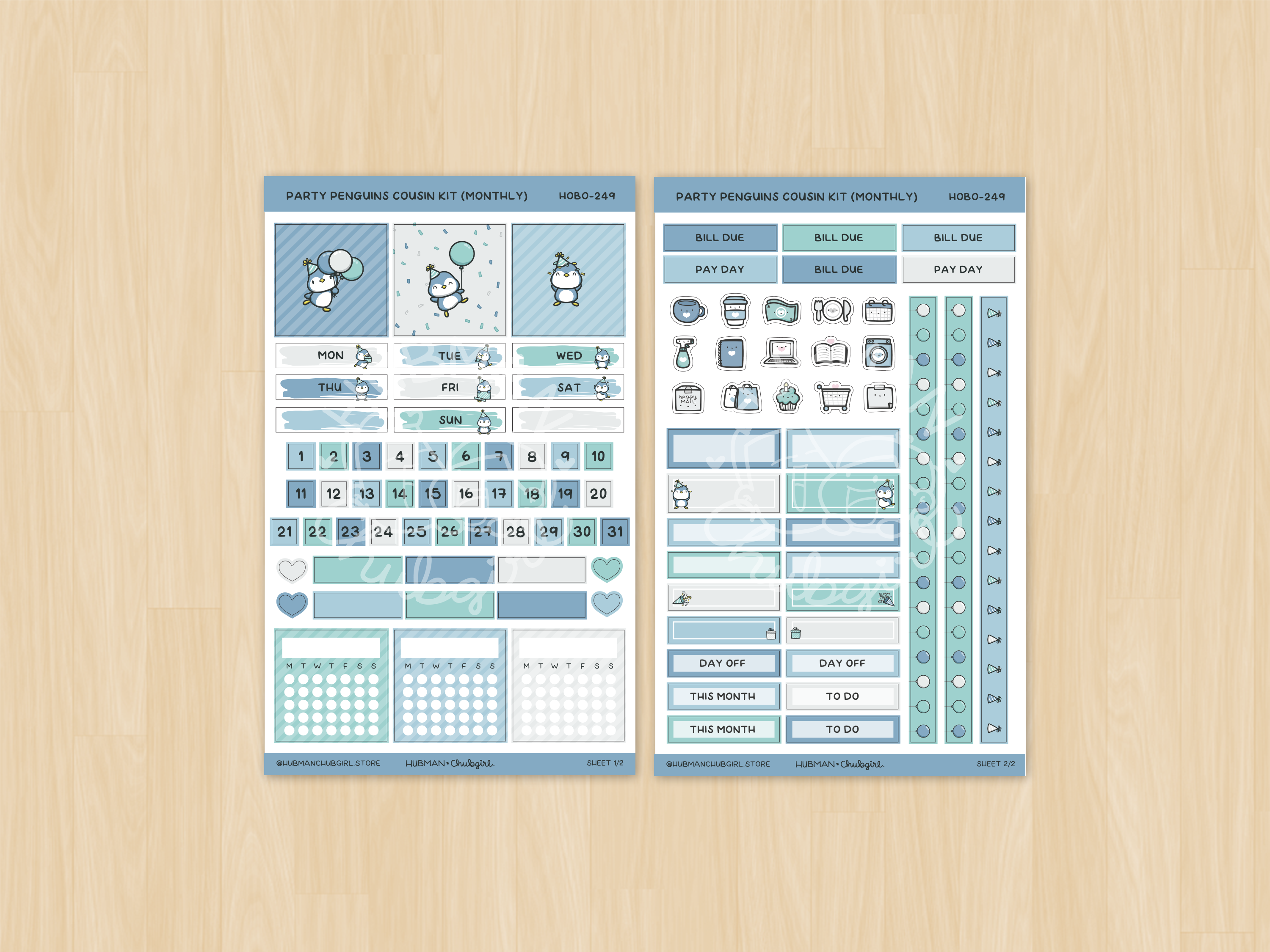 Party Penguins Hobonichi Cousin Monthly Kit (Set of 2)