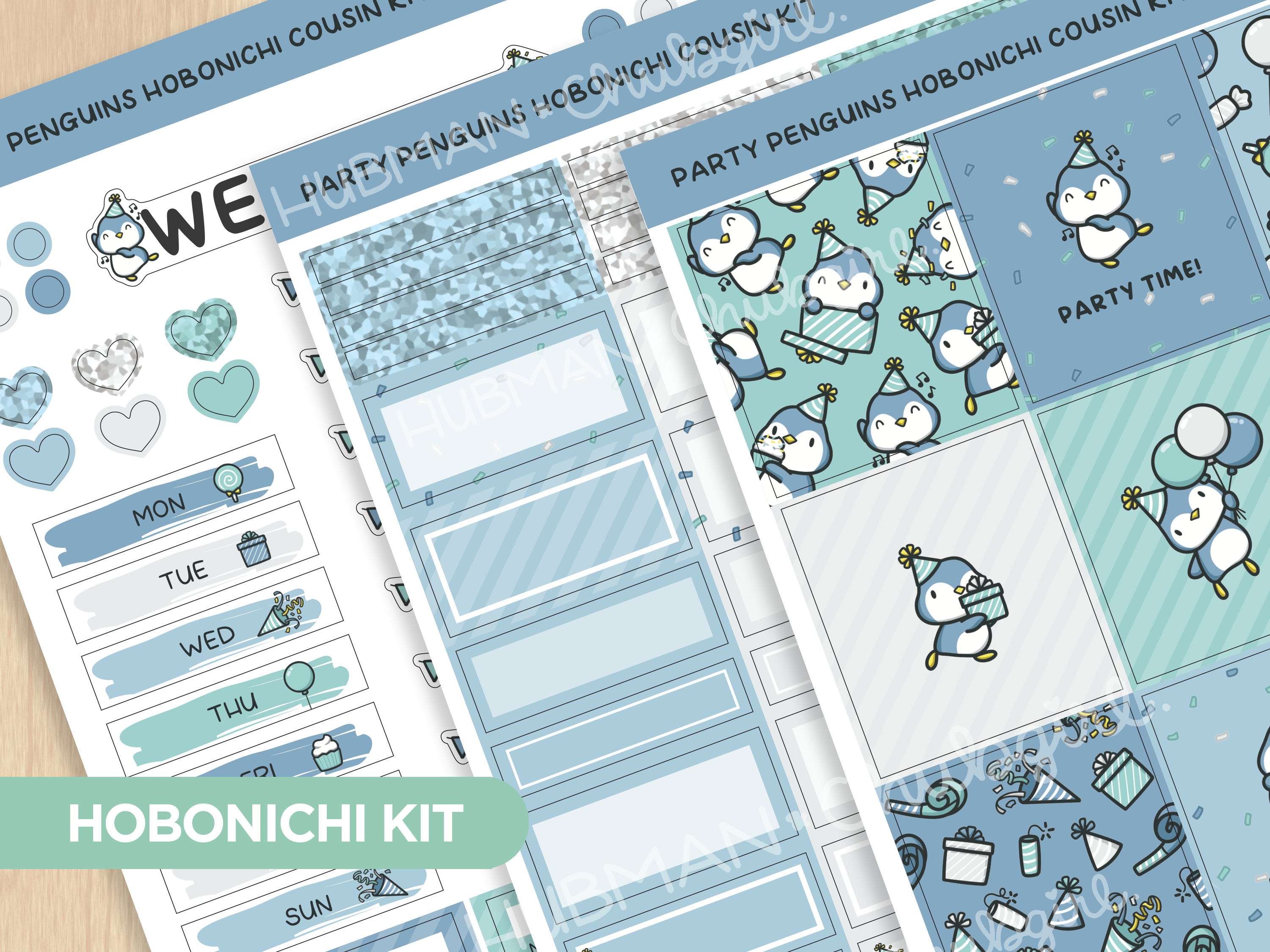 Party Penguins Theme Hobonichi Cousin Weekly Kit (Set of 3)