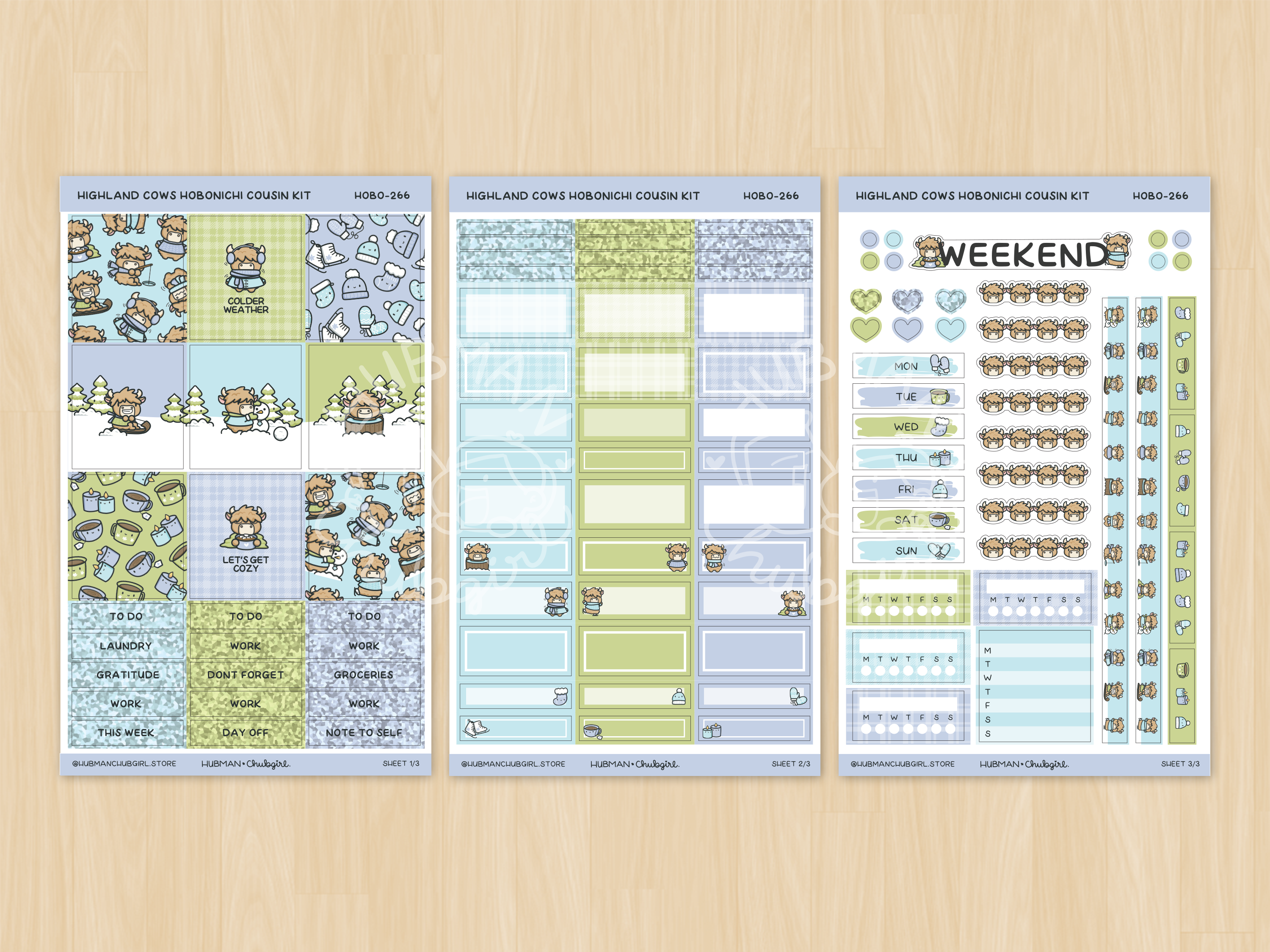 Winter Highland Cows Theme Hobonichi Cousin Weekly Kit (Set of 3)