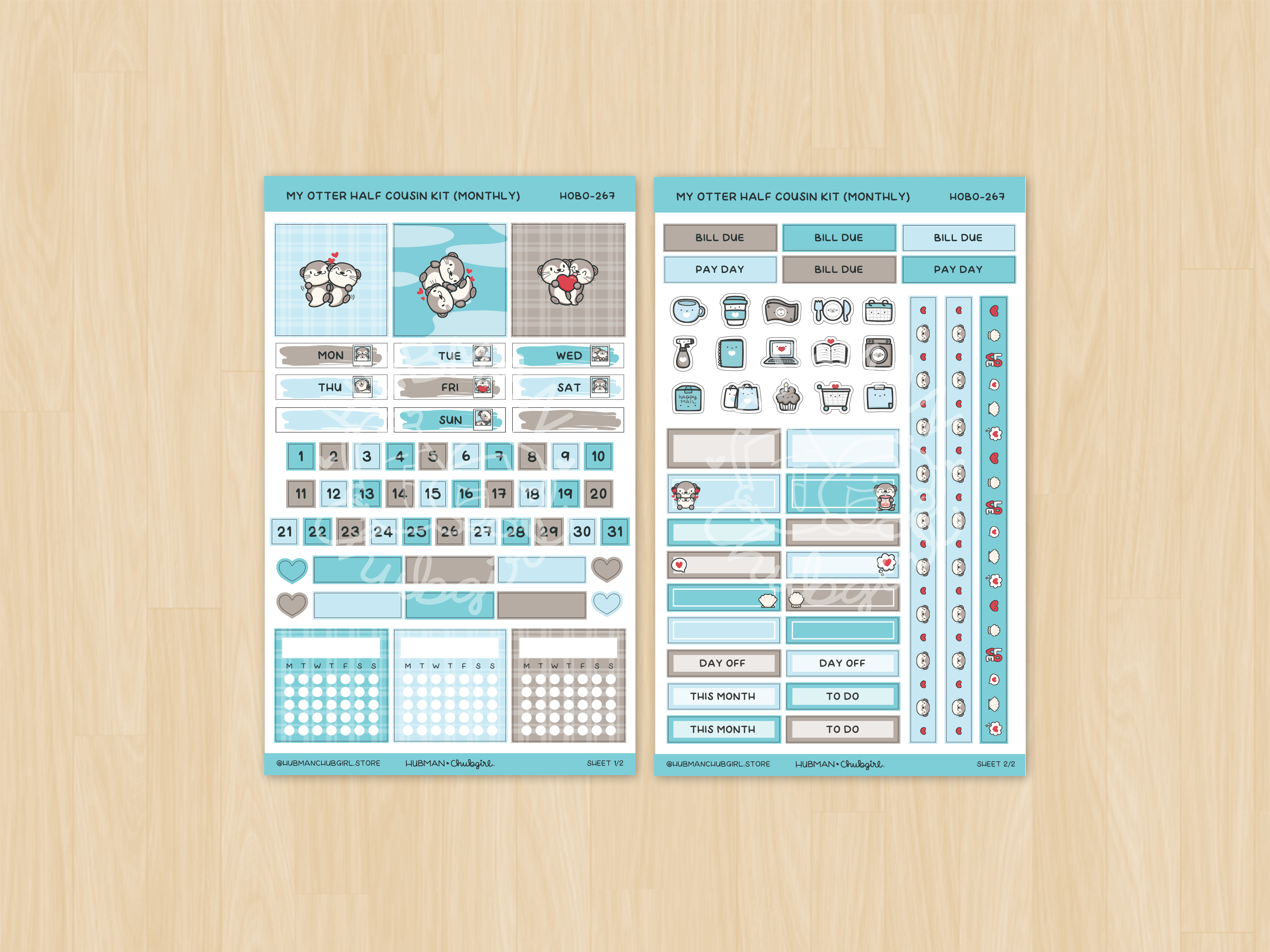 My Otter Half Theme Hobonichi Cousin Monthly Kit (Set of 2)