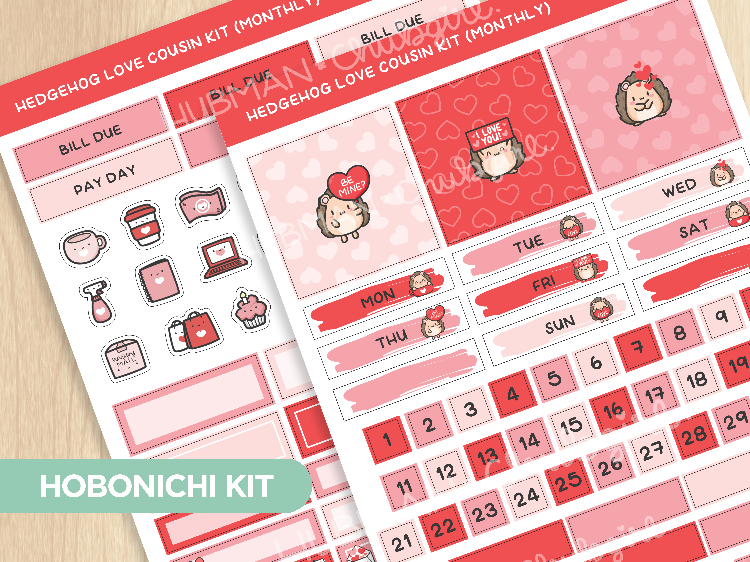Hedgehog Love Theme Hobonichi Cousin Monthly Kit (Set of 2)