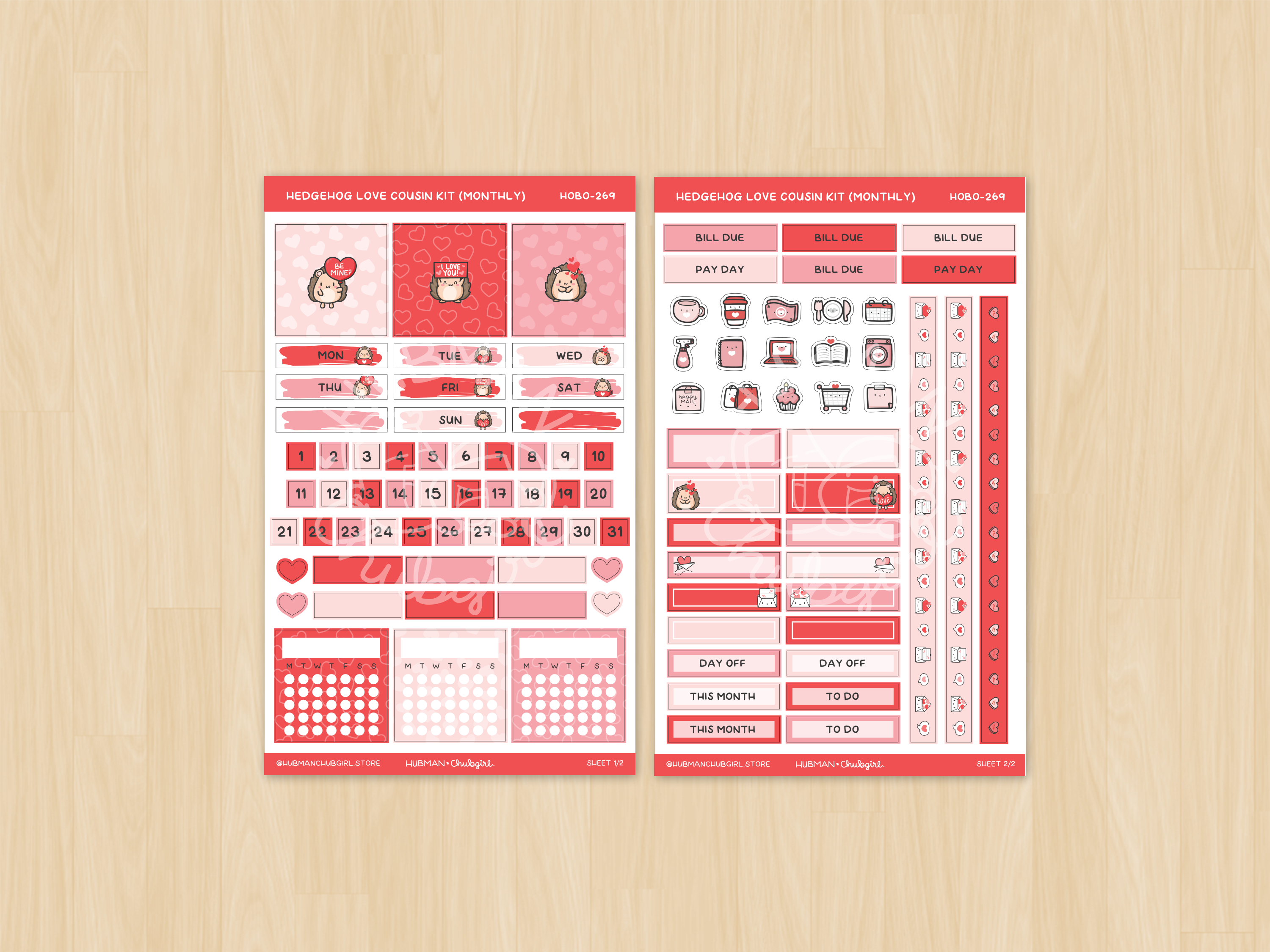 Hedgehog Love Theme Hobonichi Cousin Monthly Kit (Set of 2)