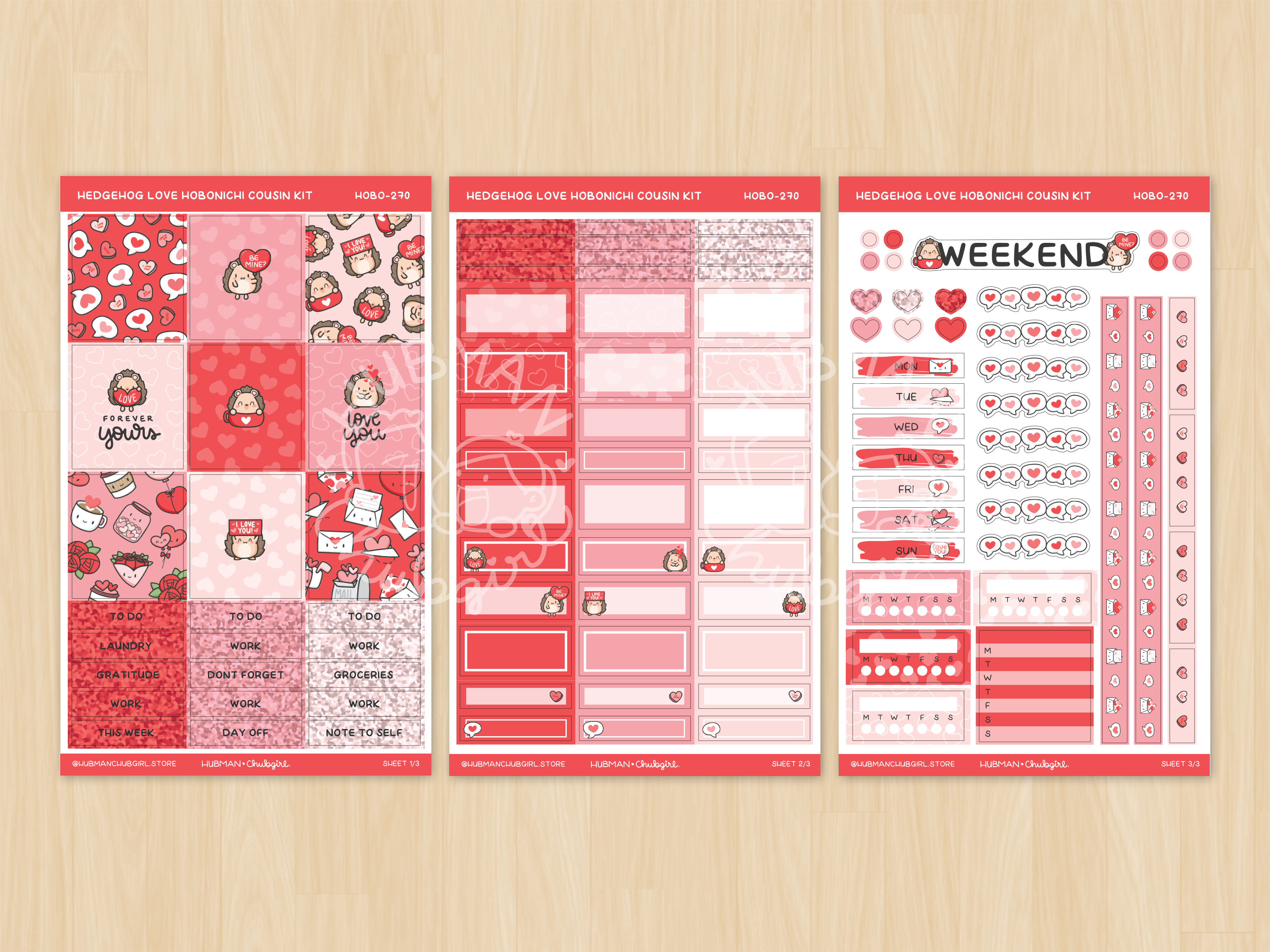 Hedgehog Love Theme Hobonichi Cousin Weekly Kit (Set of 3)
