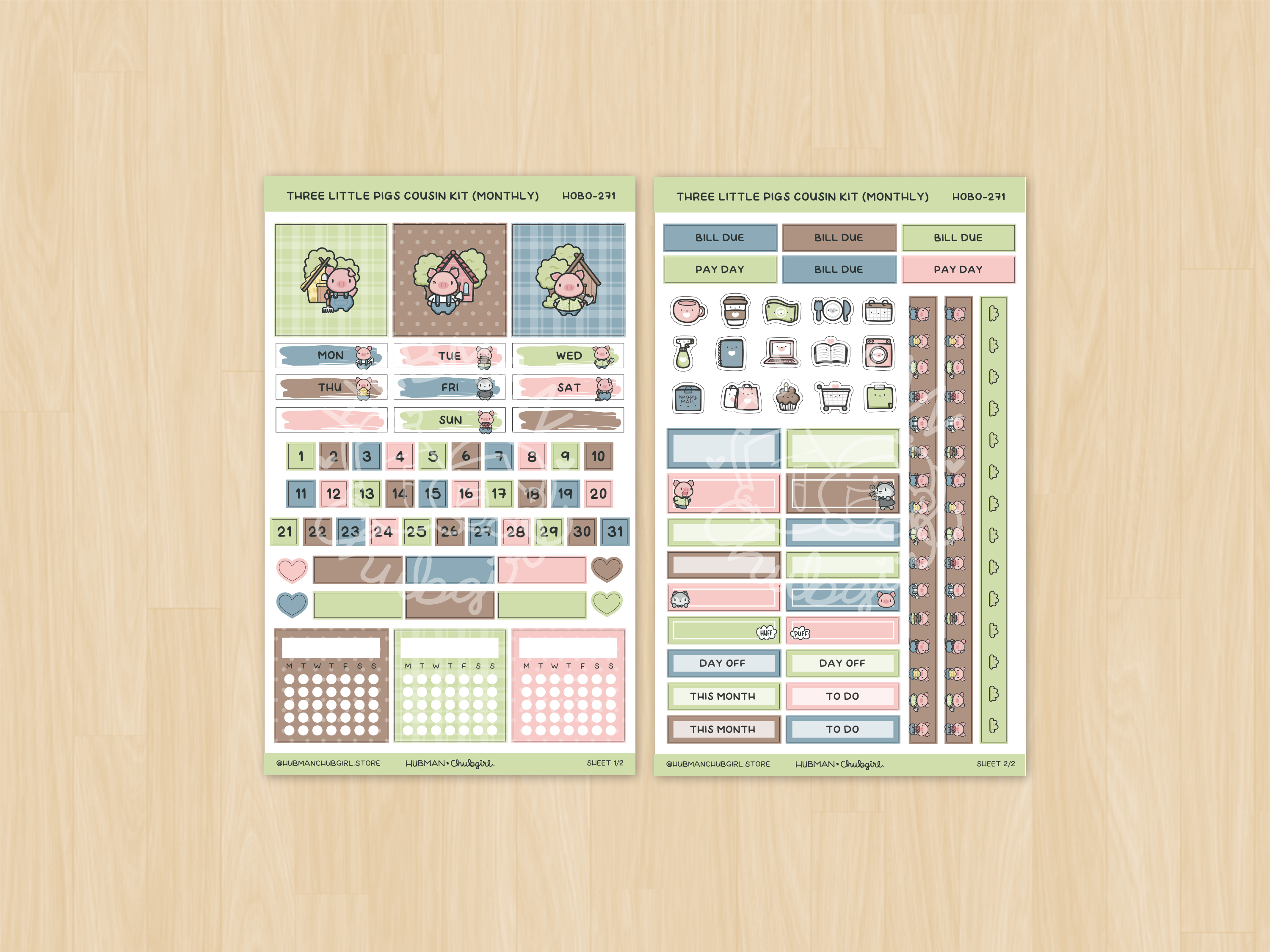 Three Little Pigs Hobonichi Cousin Monthly Kit (Set of 2)