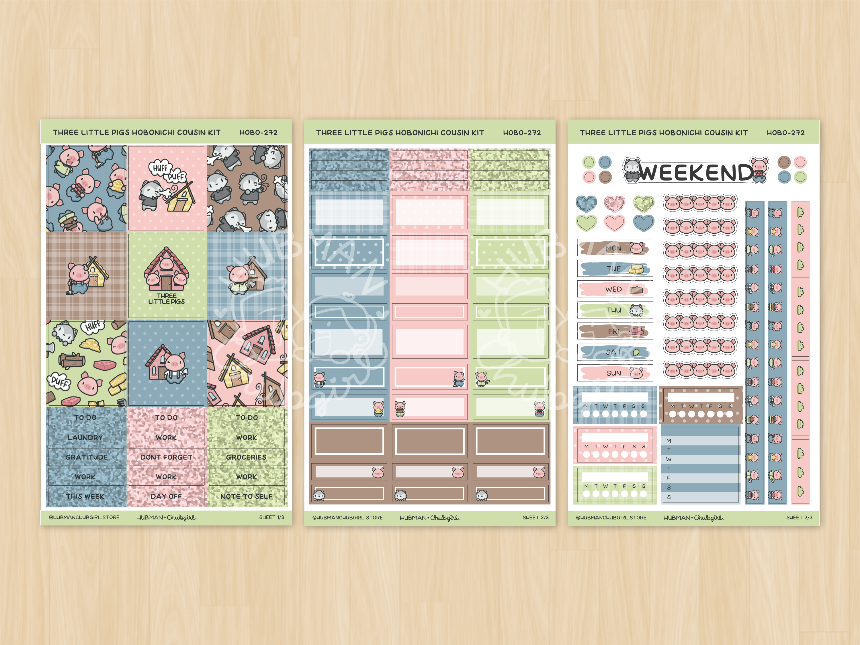 Three Little Pigs Theme Hobonichi Cousin Weekly Kit (Set of 3)