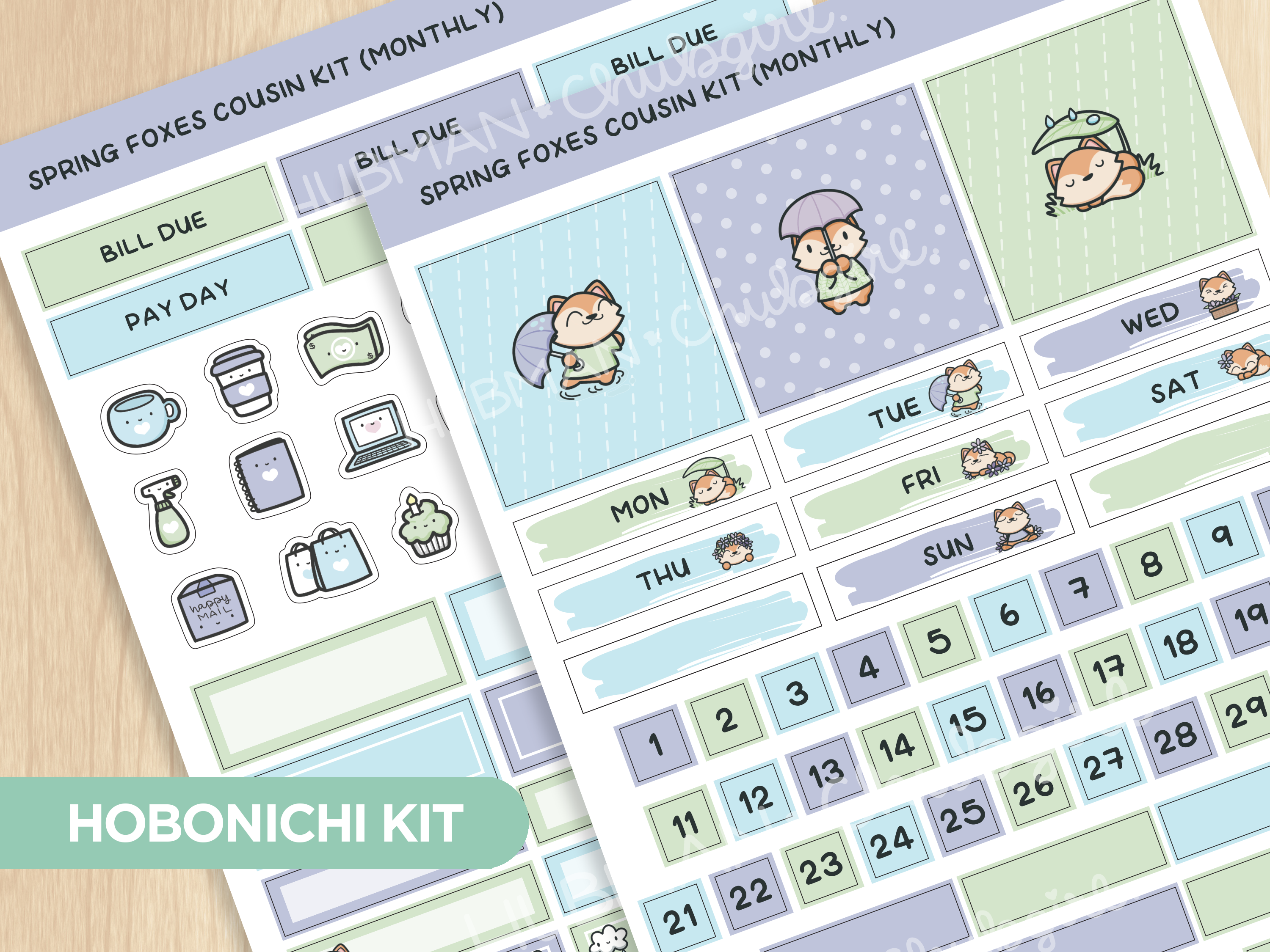 Spring Foxes Hobonichi Cousin Monthly Kit (Set of 2)