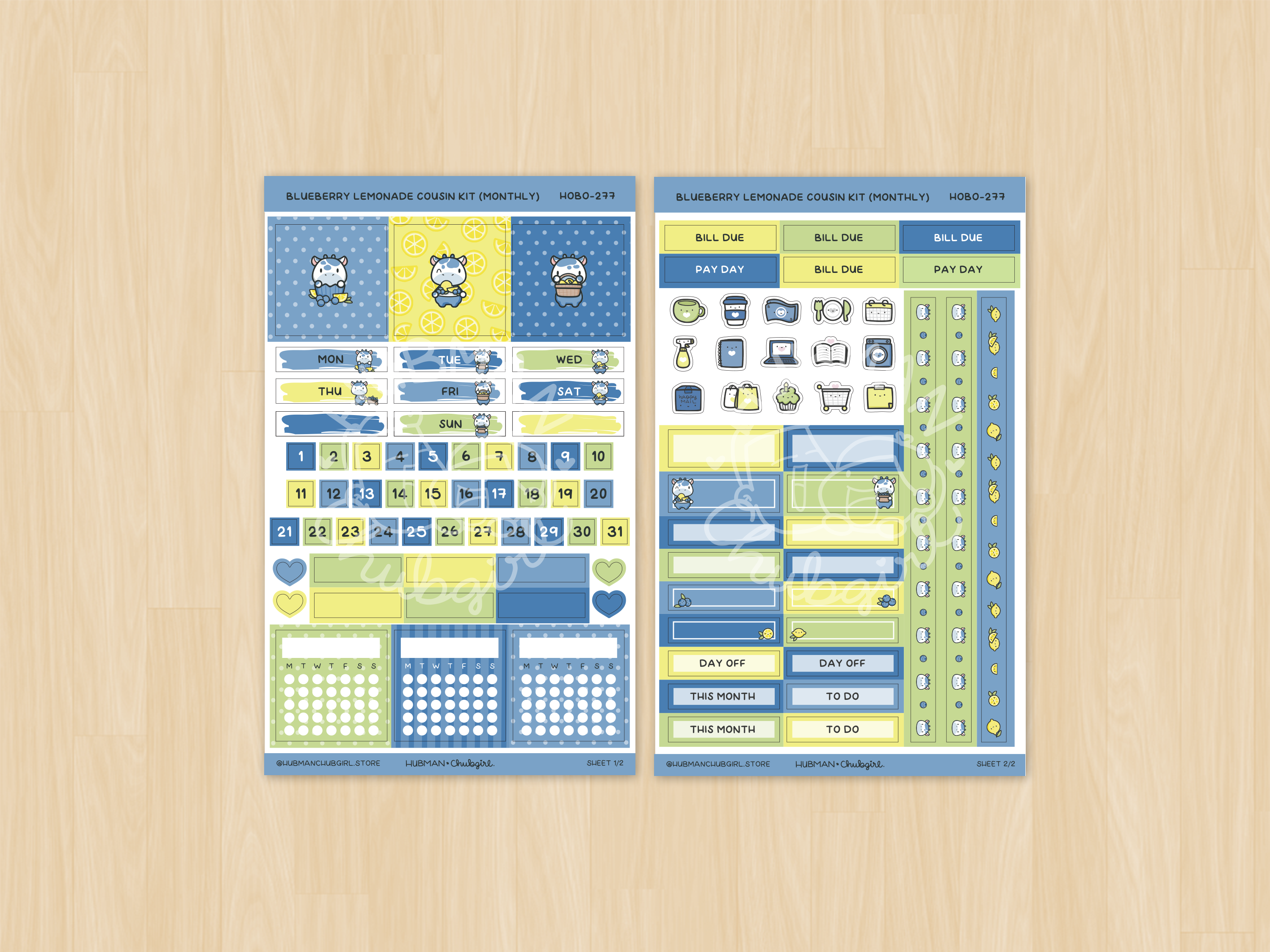 Blueberry Lemonade Hobonichi Cousin Monthly Kit (Set of 2)