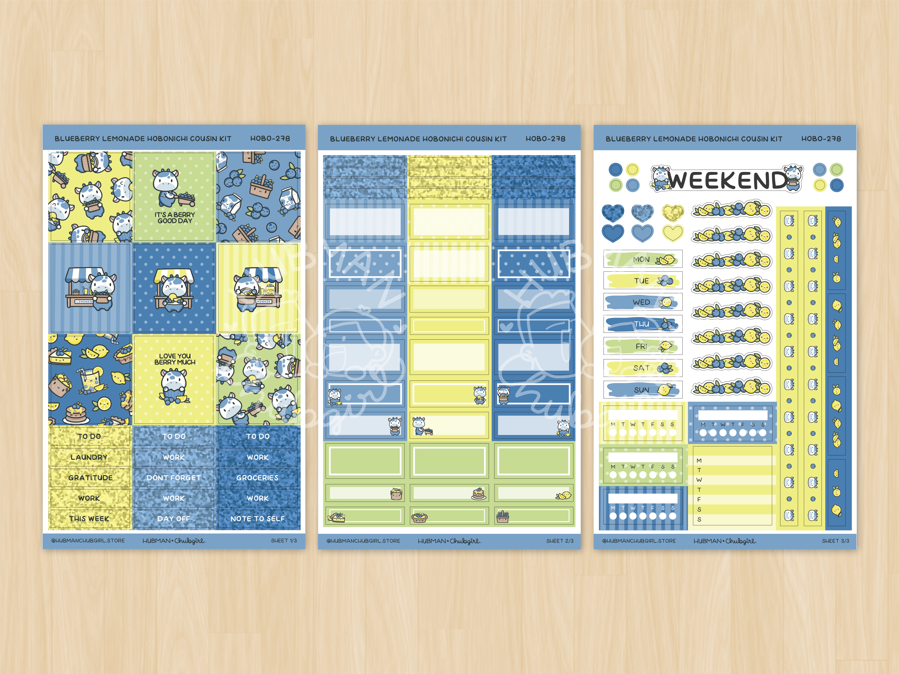Blueberry Lemonade Theme Hobonichi Cousin Weekly Kit (Set of 3)