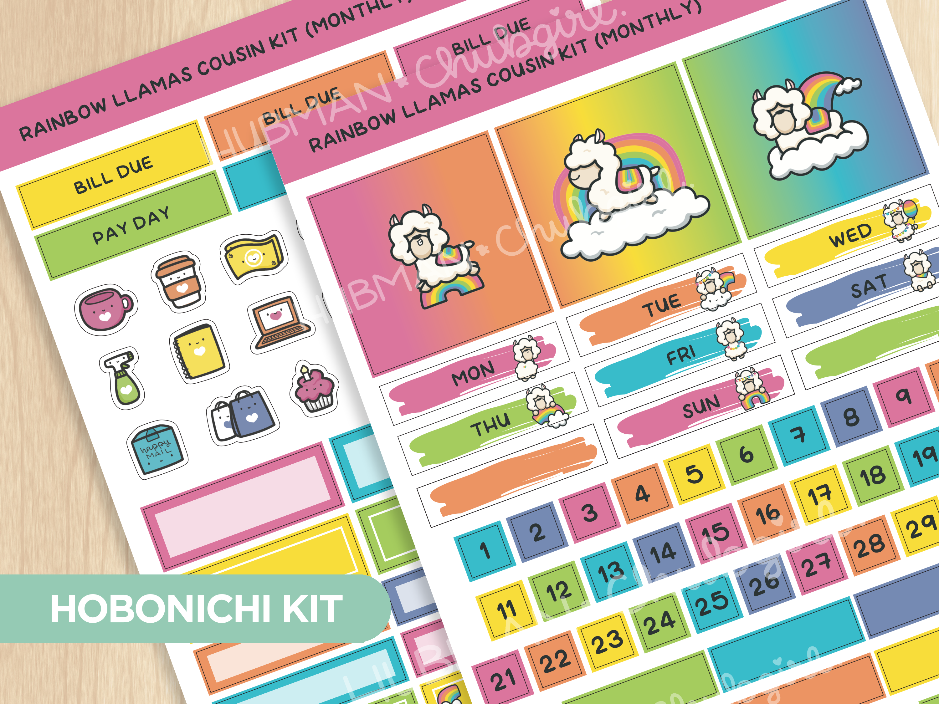 Rainbow Llamas Hobonichi Cousin Monthly Kit (Set of 2)