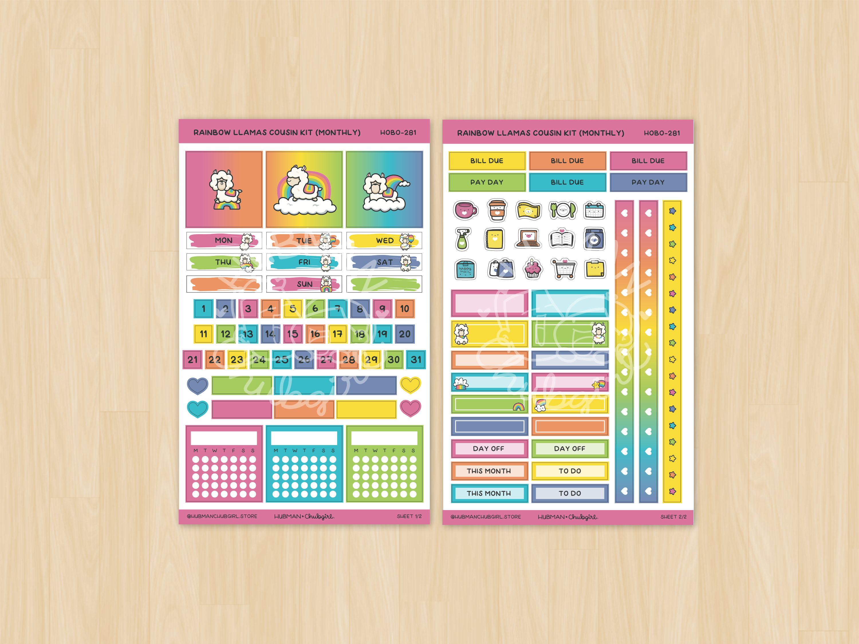 Rainbow Llamas Hobonichi Cousin Monthly Kit (Set of 2)