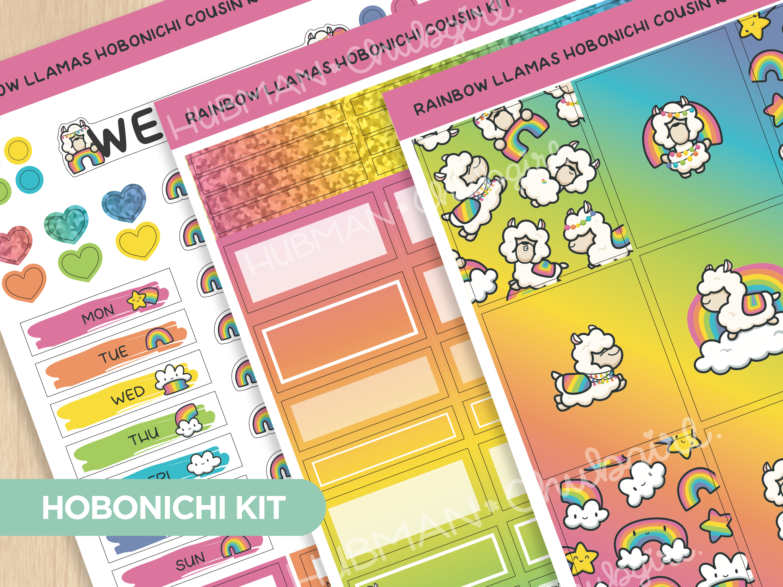 Rainbow Llamas Theme Hobonichi Cousin Weekly Kit (Set of 3)
