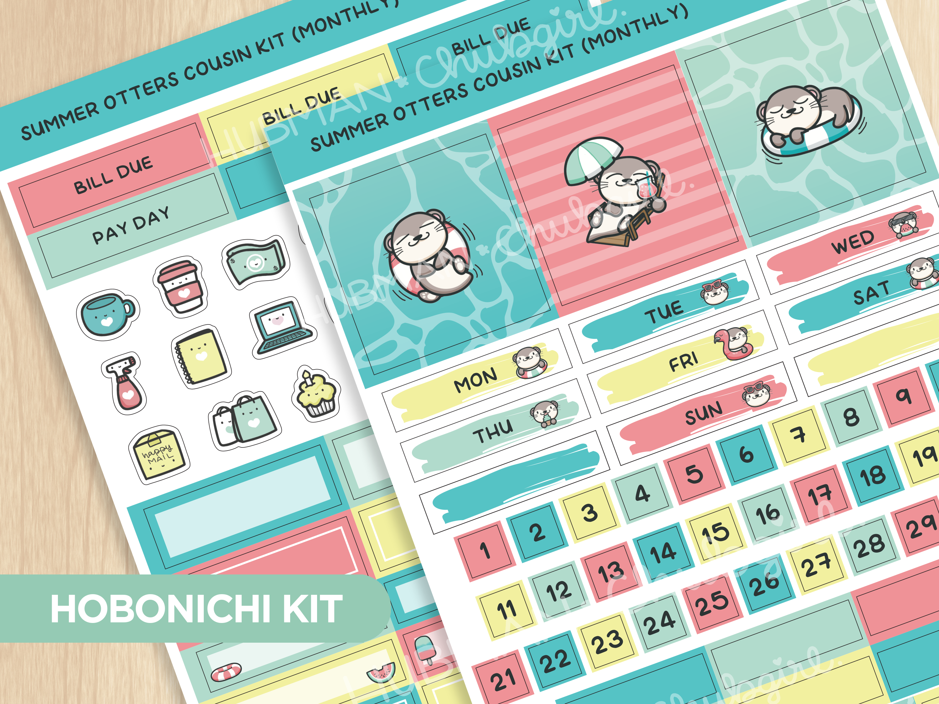 Summer Otters Hobonichi Cousin Monthly Kit (Set of 2)