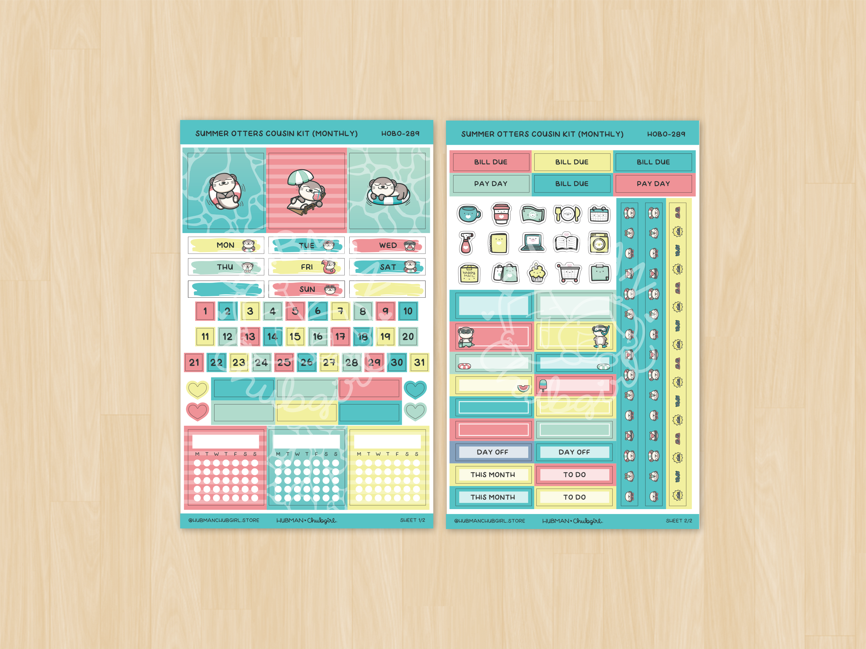 Summer Otters Hobonichi Cousin Monthly Kit (Set of 2)