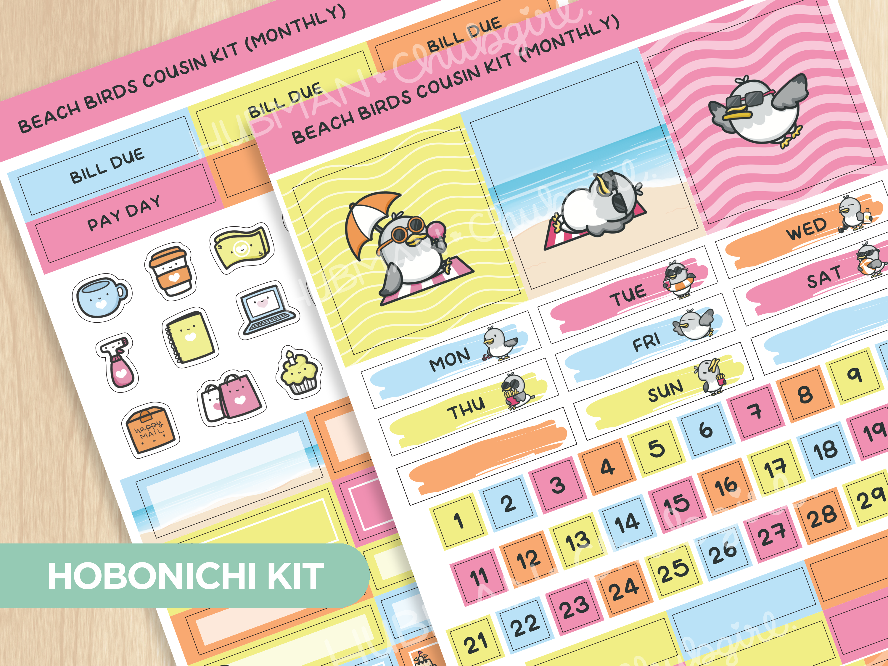 Beach Birds Hobonichi Cousin Monthly Kit (Set of 2)