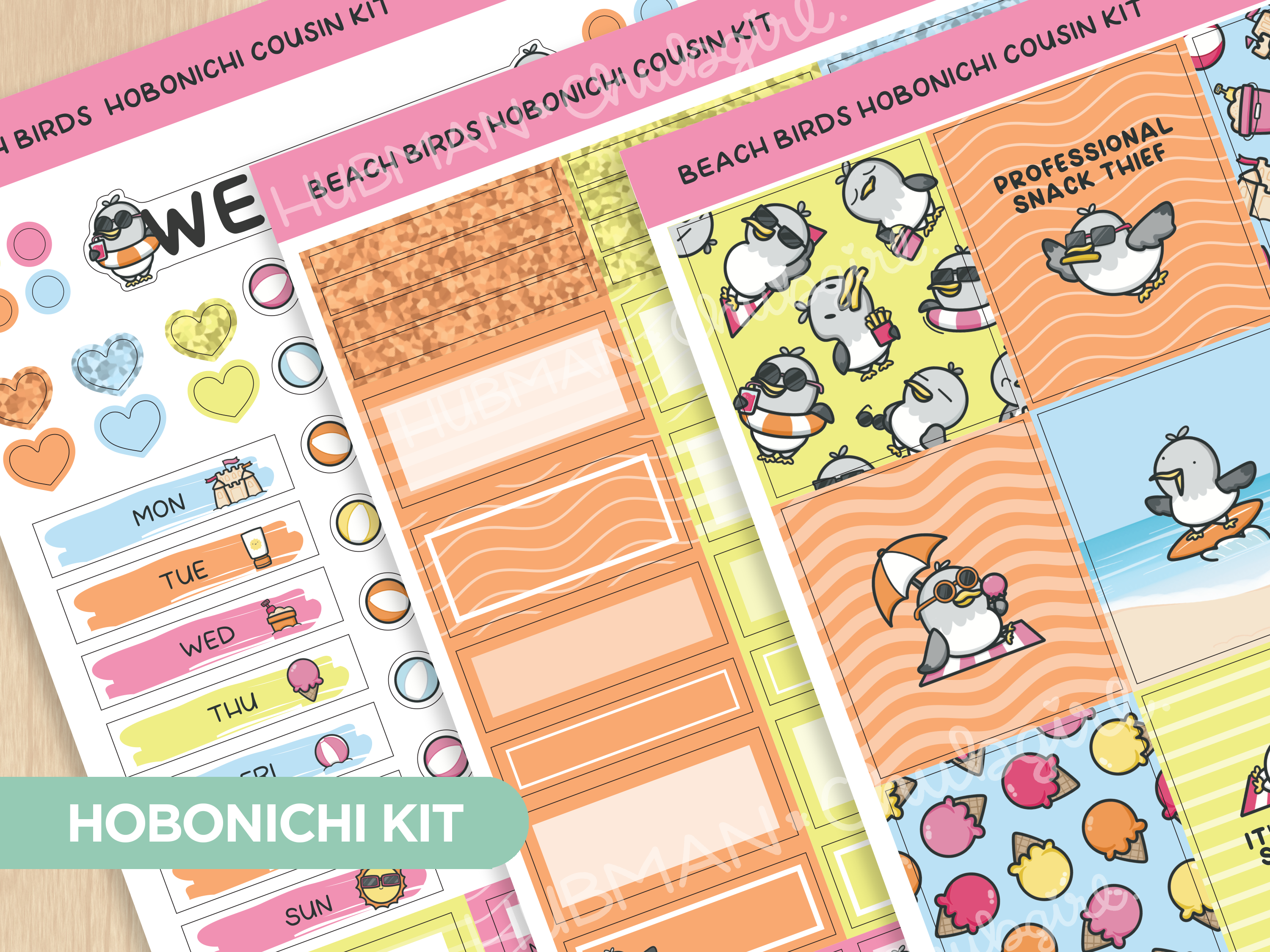Beach Birds Theme Hobonichi Cousin Weekly Kit (Set of 3)