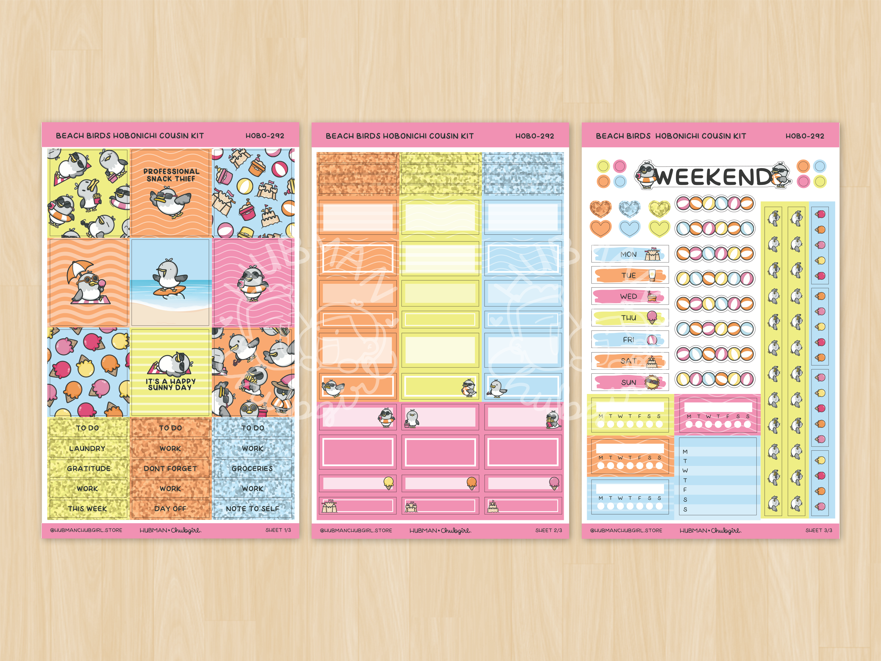 Beach Birds Theme Hobonichi Cousin Weekly Kit (Set of 3)