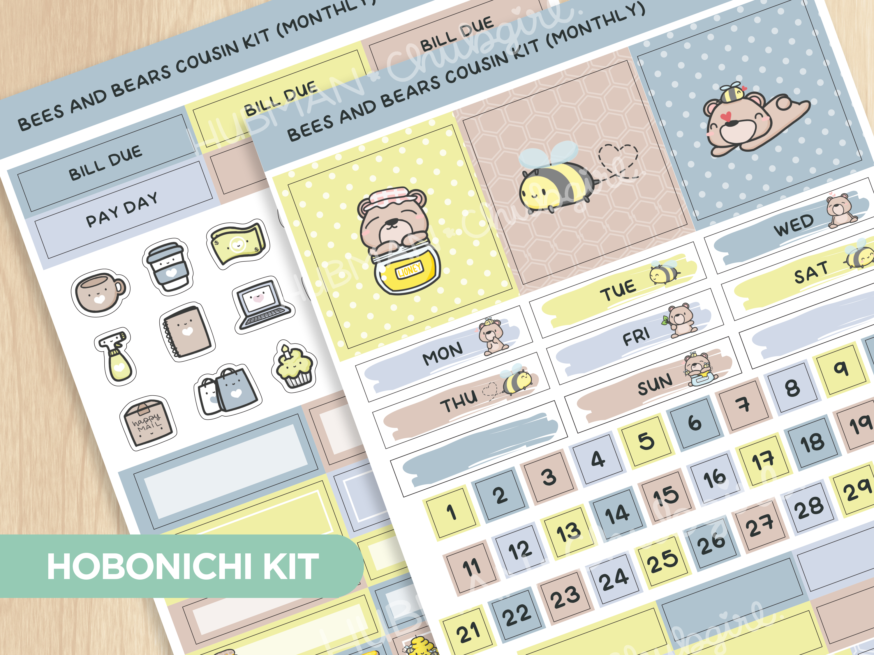 Bees and Bears Hobonichi Cousin Monthly Kit (Set of 2)