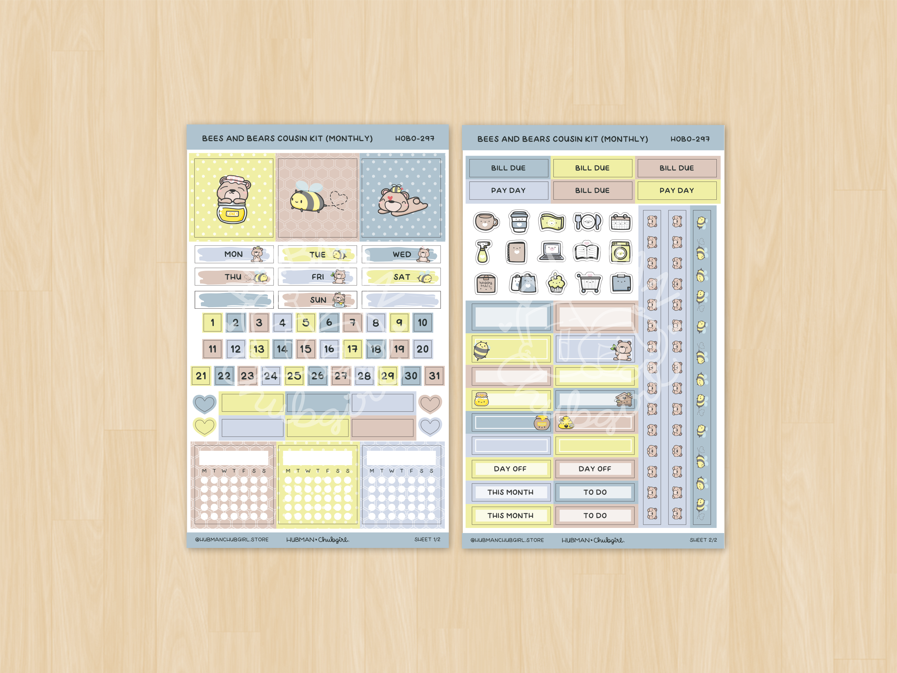 Bees and Bears Hobonichi Cousin Monthly Kit (Set of 2)