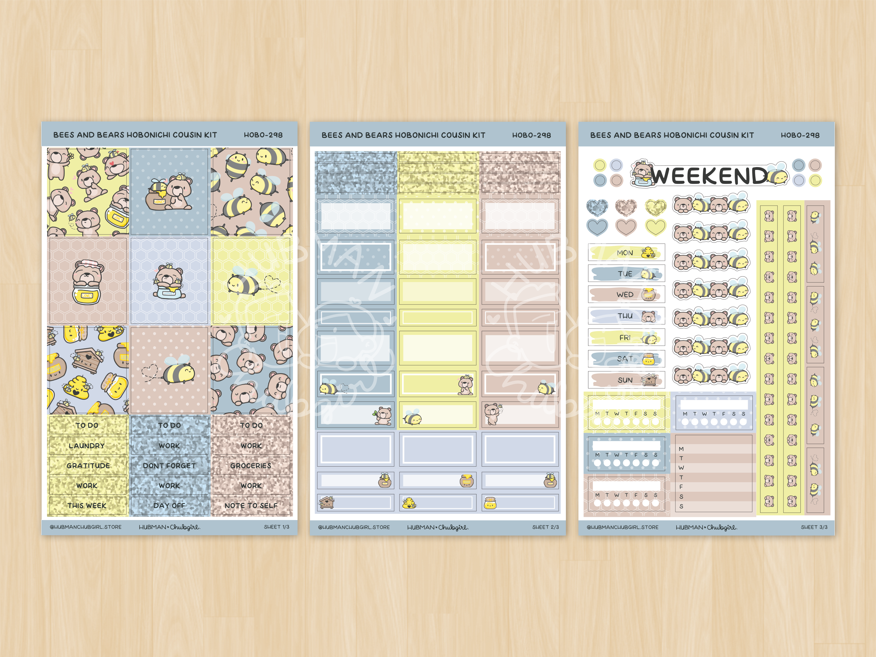 Bees and Bears Theme Hobonichi Cousin Weekly Kit (Set of 3)