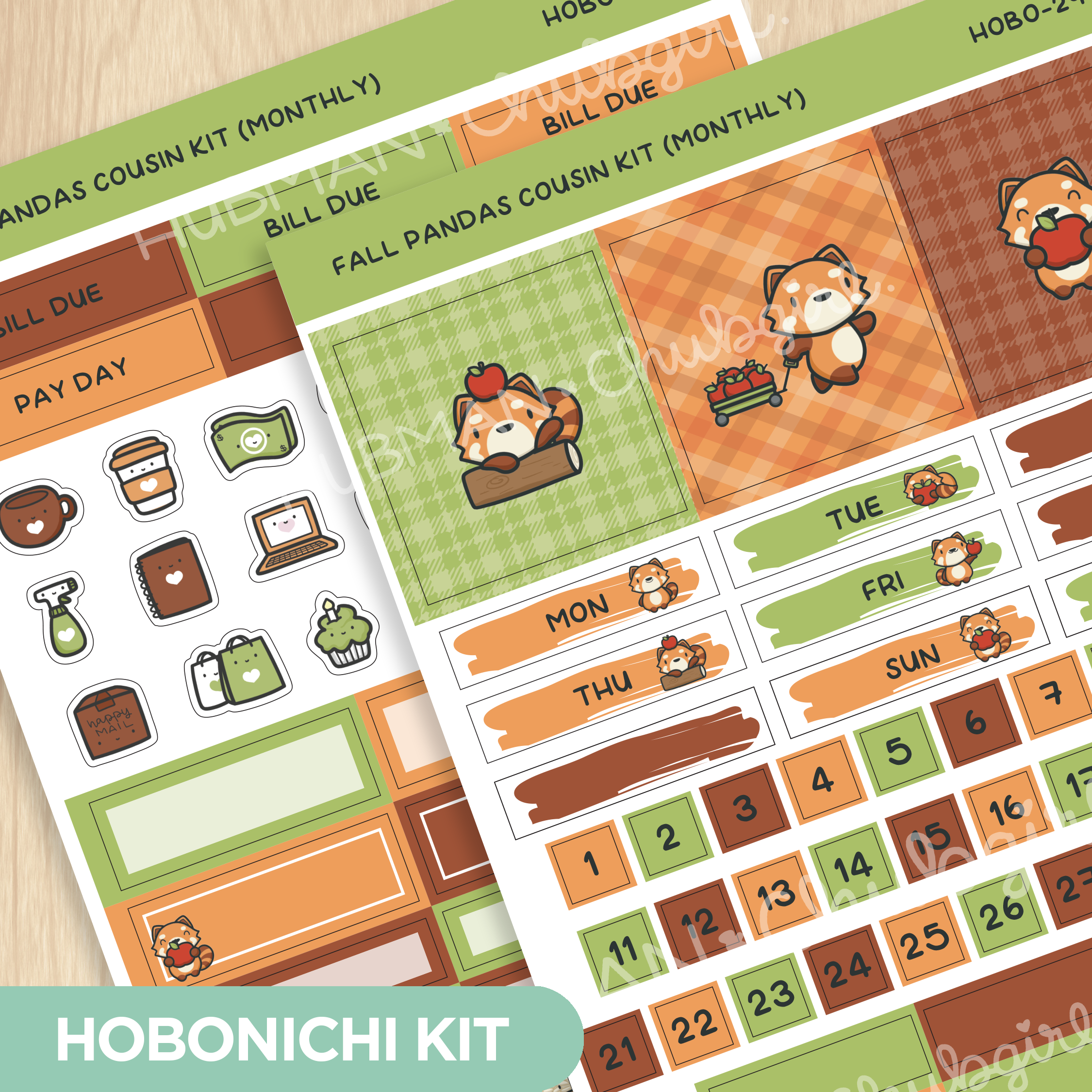 Fall Pandas Hobonichi Cousin Monthly Kit (Set of 2)