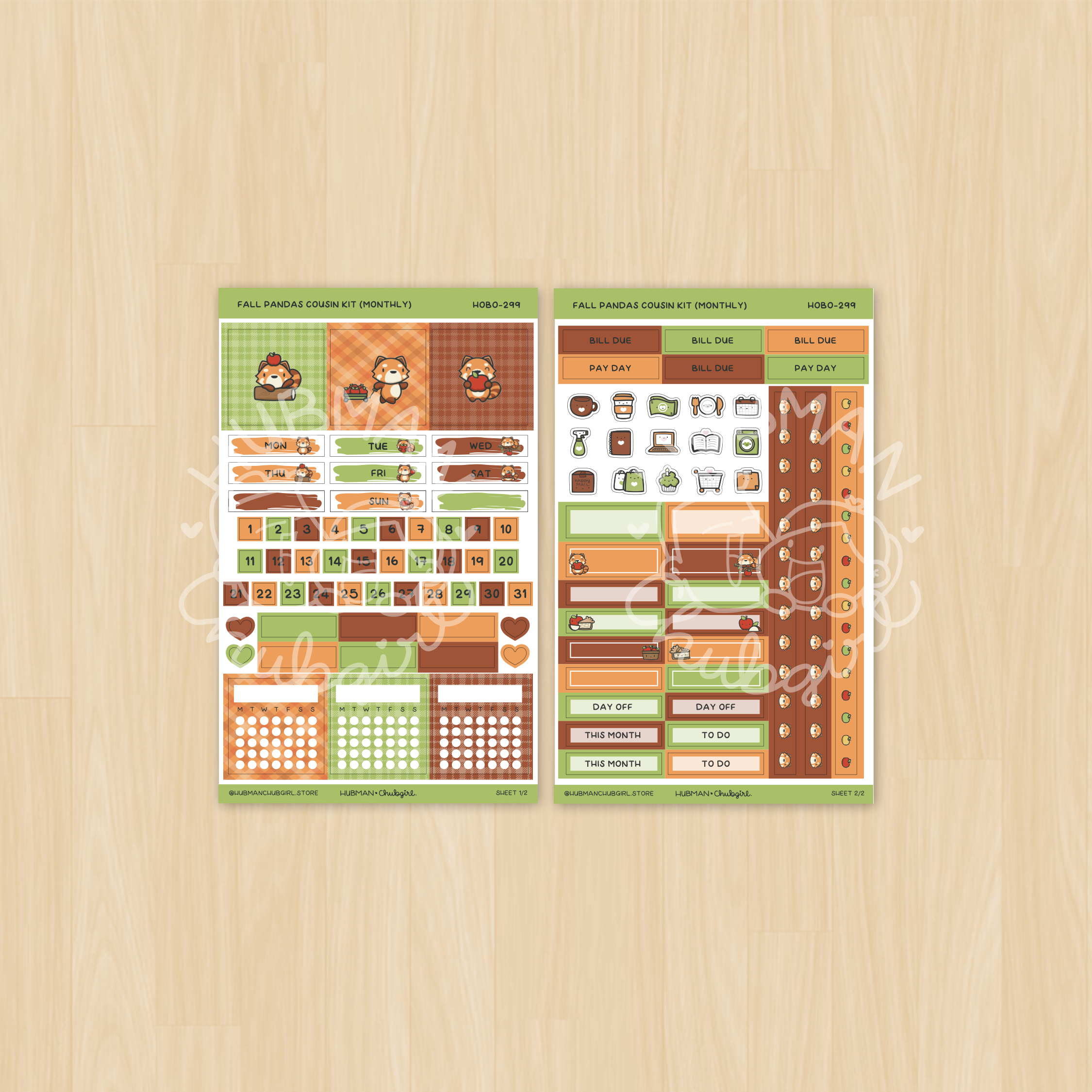 Fall Pandas Hobonichi Cousin Monthly Kit (Set of 2)