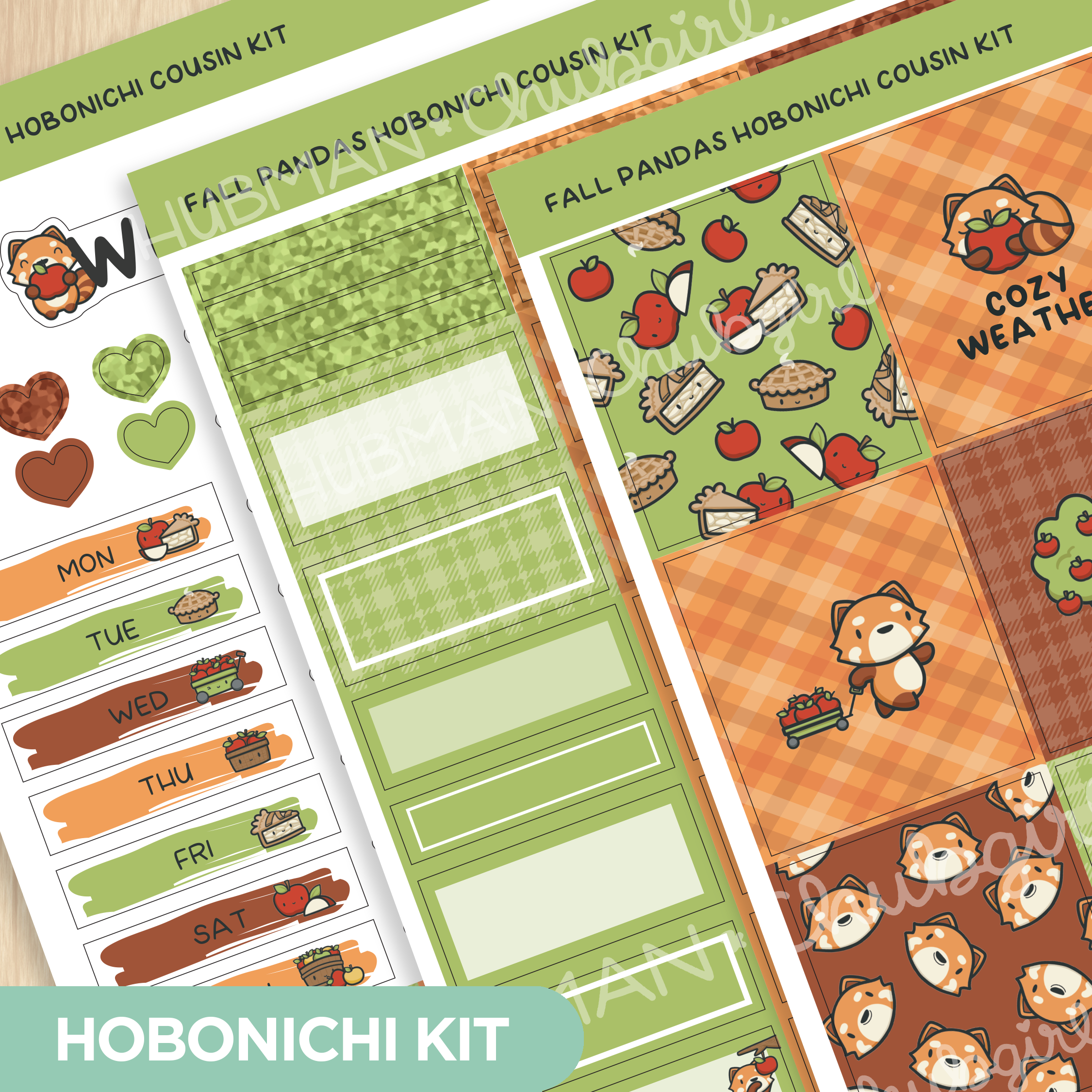 Fall Pandas Theme Hobonichi Cousin Weekly Kit (Set of 3)
