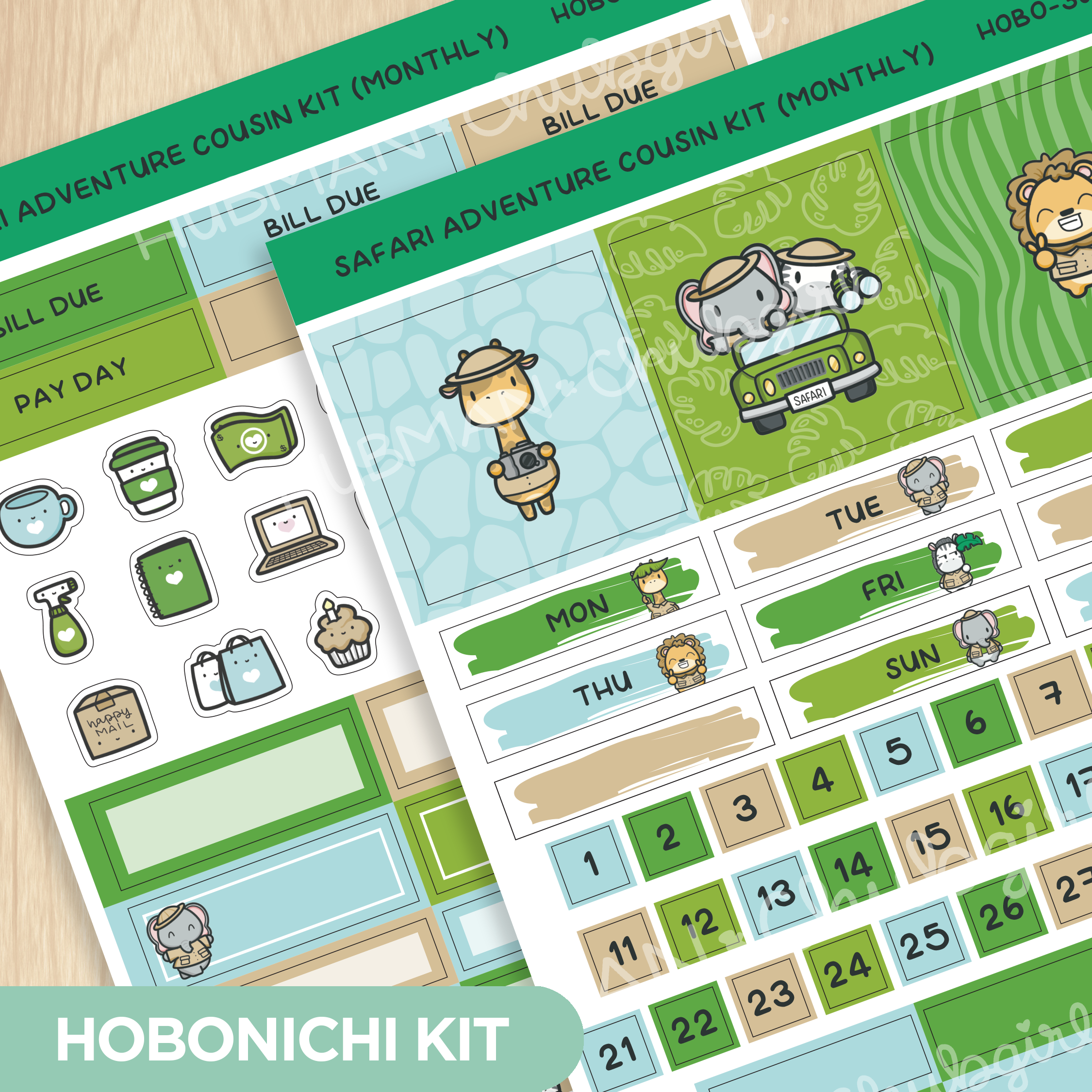 Safari Adventure Hobonichi Cousin Monthly Kit (Set of 2)