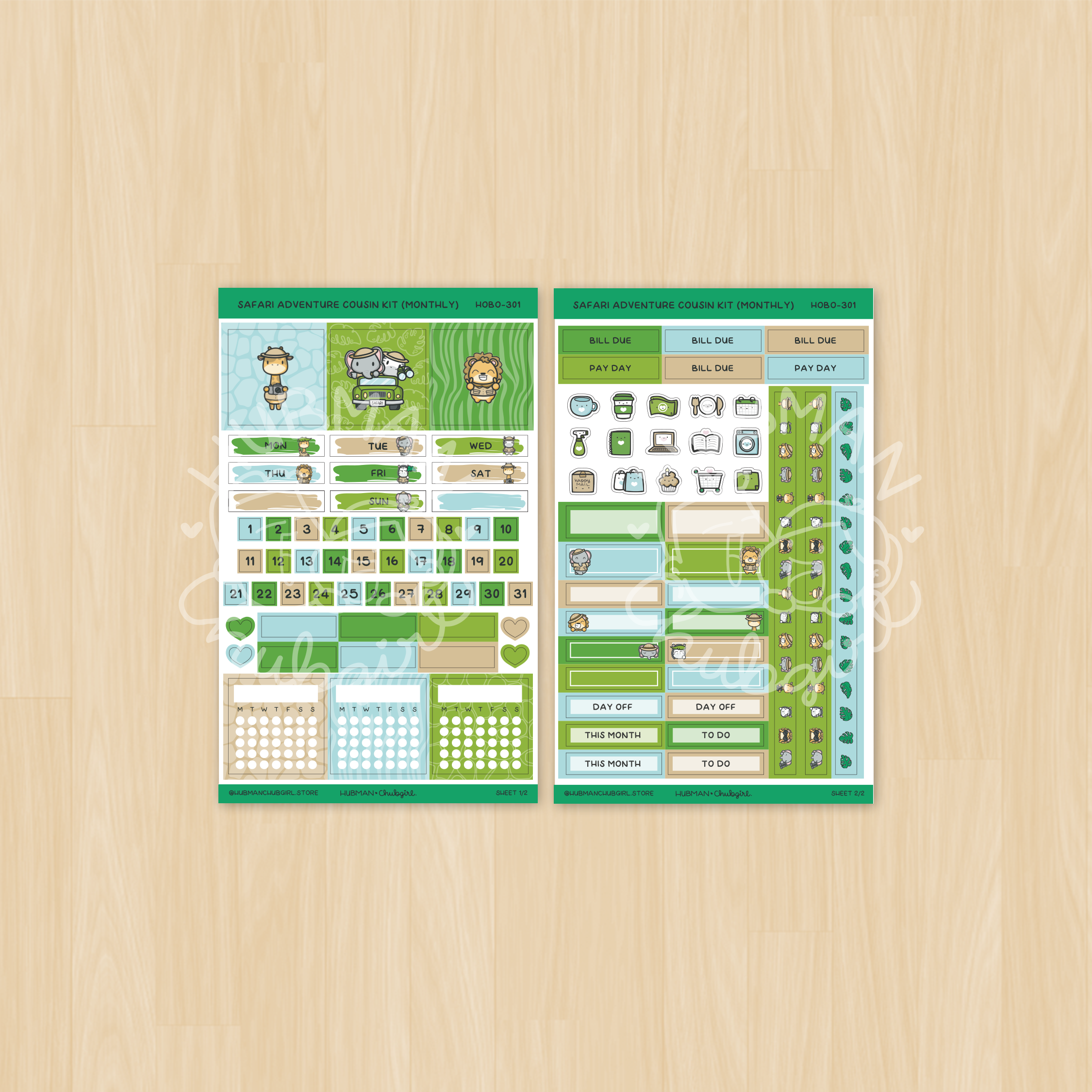 Safari Adventure Hobonichi Cousin Monthly Kit (Set of 2)