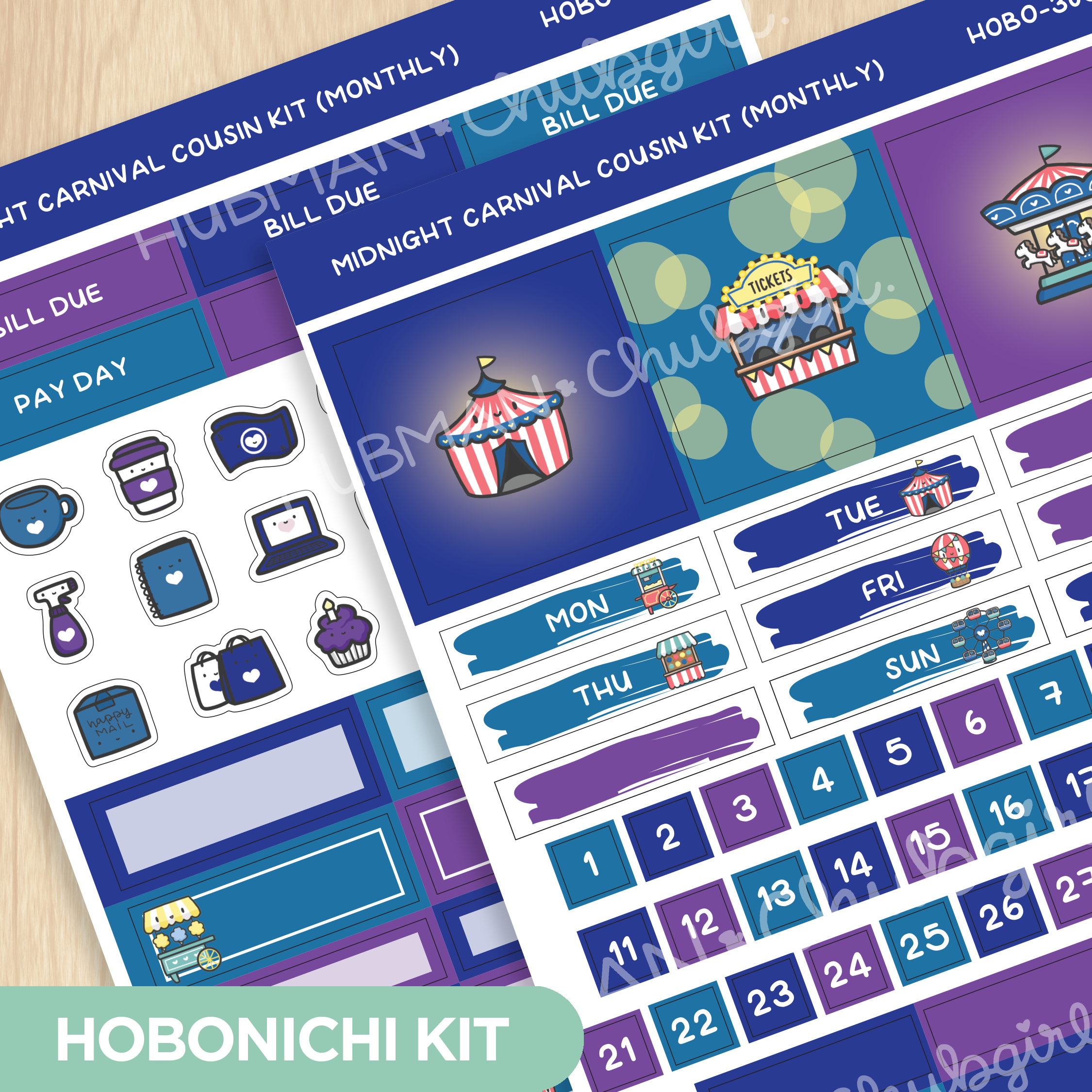 Midnight Carnival Hobonichi Cousin Monthly Kit (Set of 2)