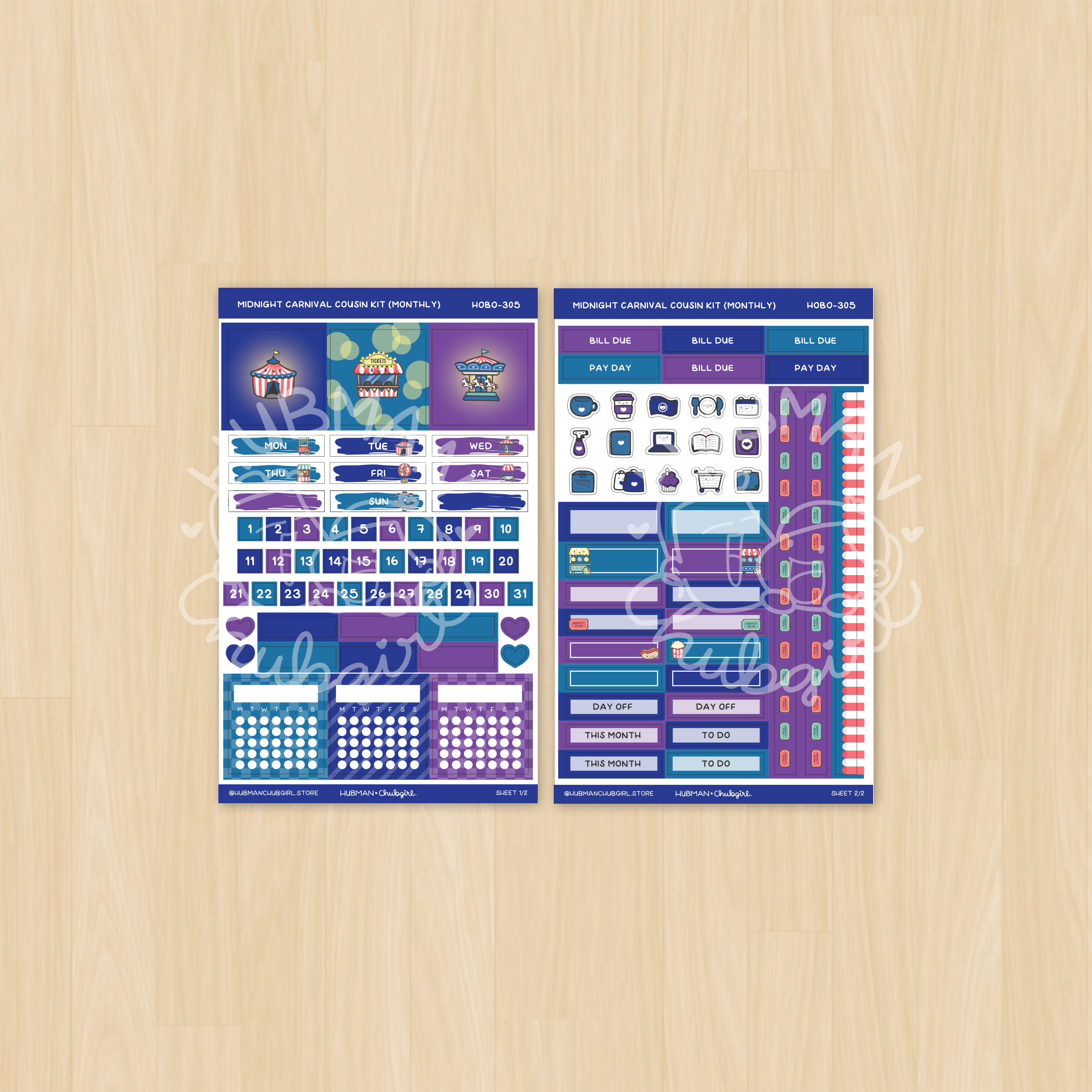 Midnight Carnival Hobonichi Cousin Monthly Kit (Set of 2)