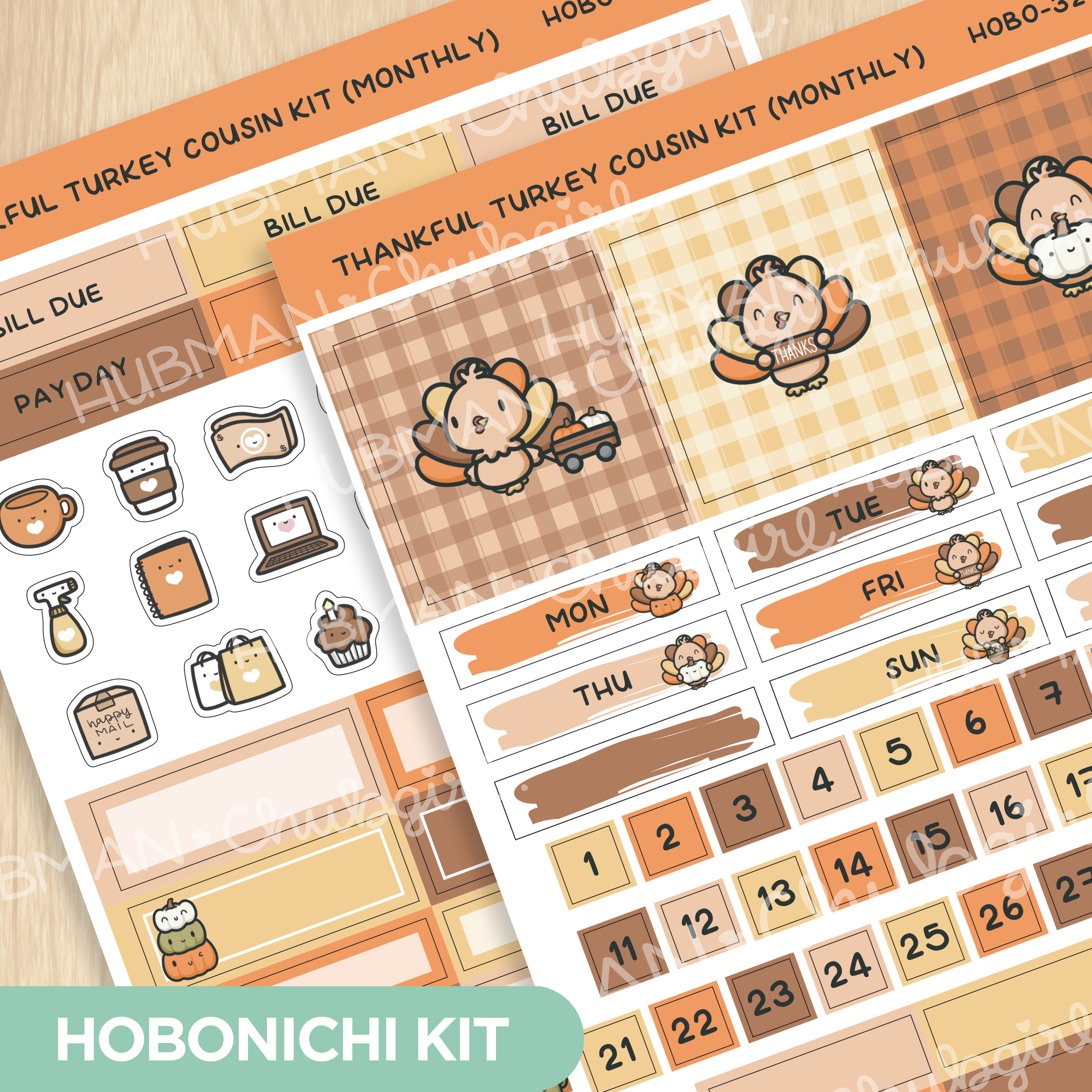 Thankful Turkey Hobonichi Cousin Monthly Kit (Set of 2)