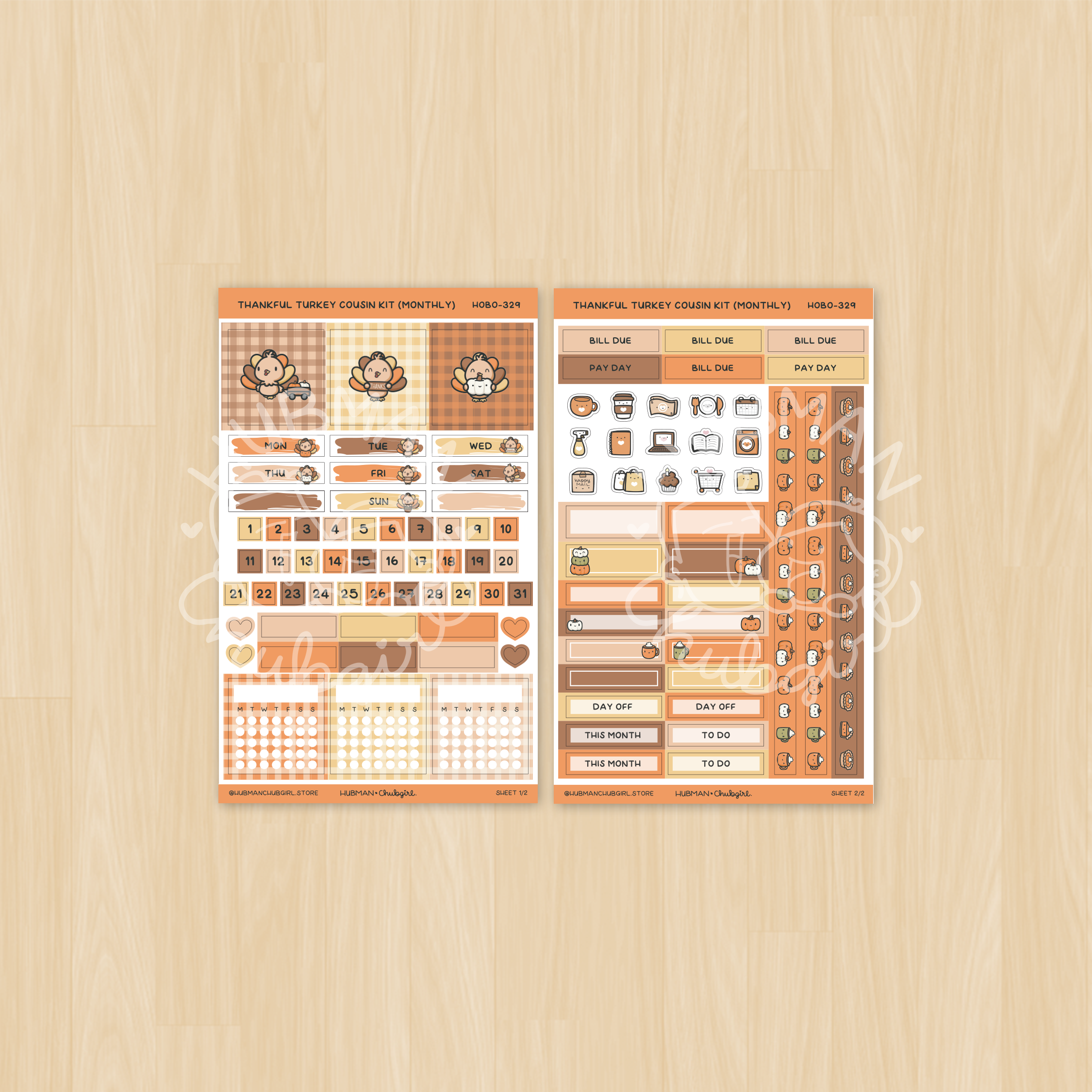 Thankful Turkey Hobonichi Cousin Monthly Kit (Set of 2)