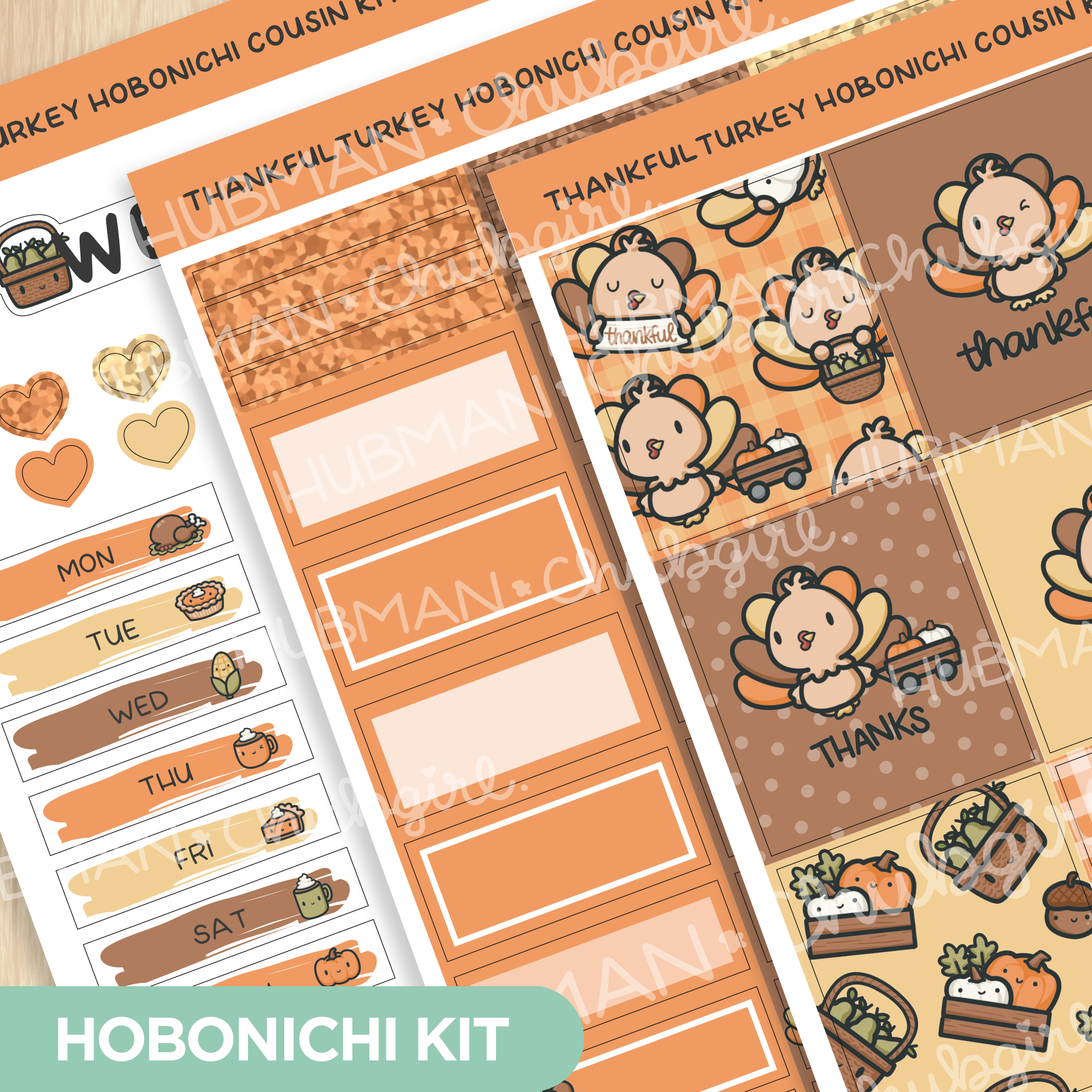 Thankful Turkey Theme Hobonichi Cousin Weekly Kit (Set of 3)