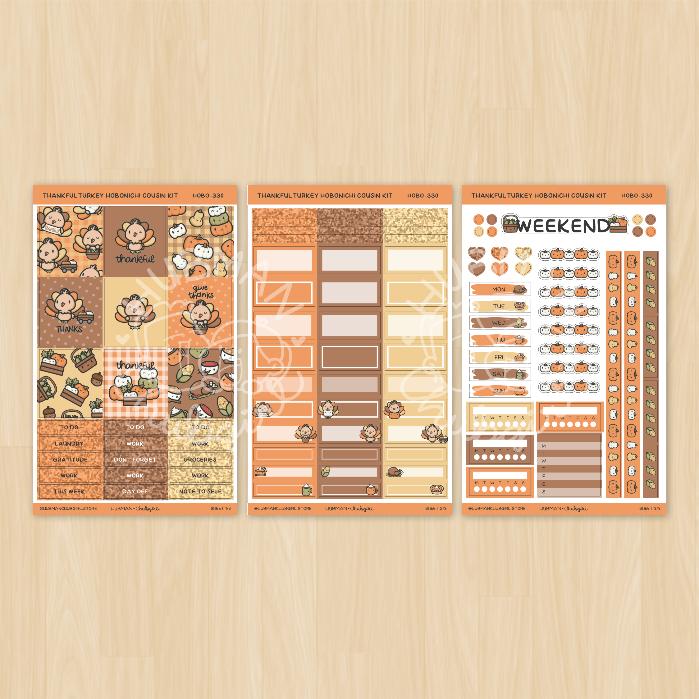 Thankful Turkey Theme Hobonichi Cousin Weekly Kit (Set of 3)
