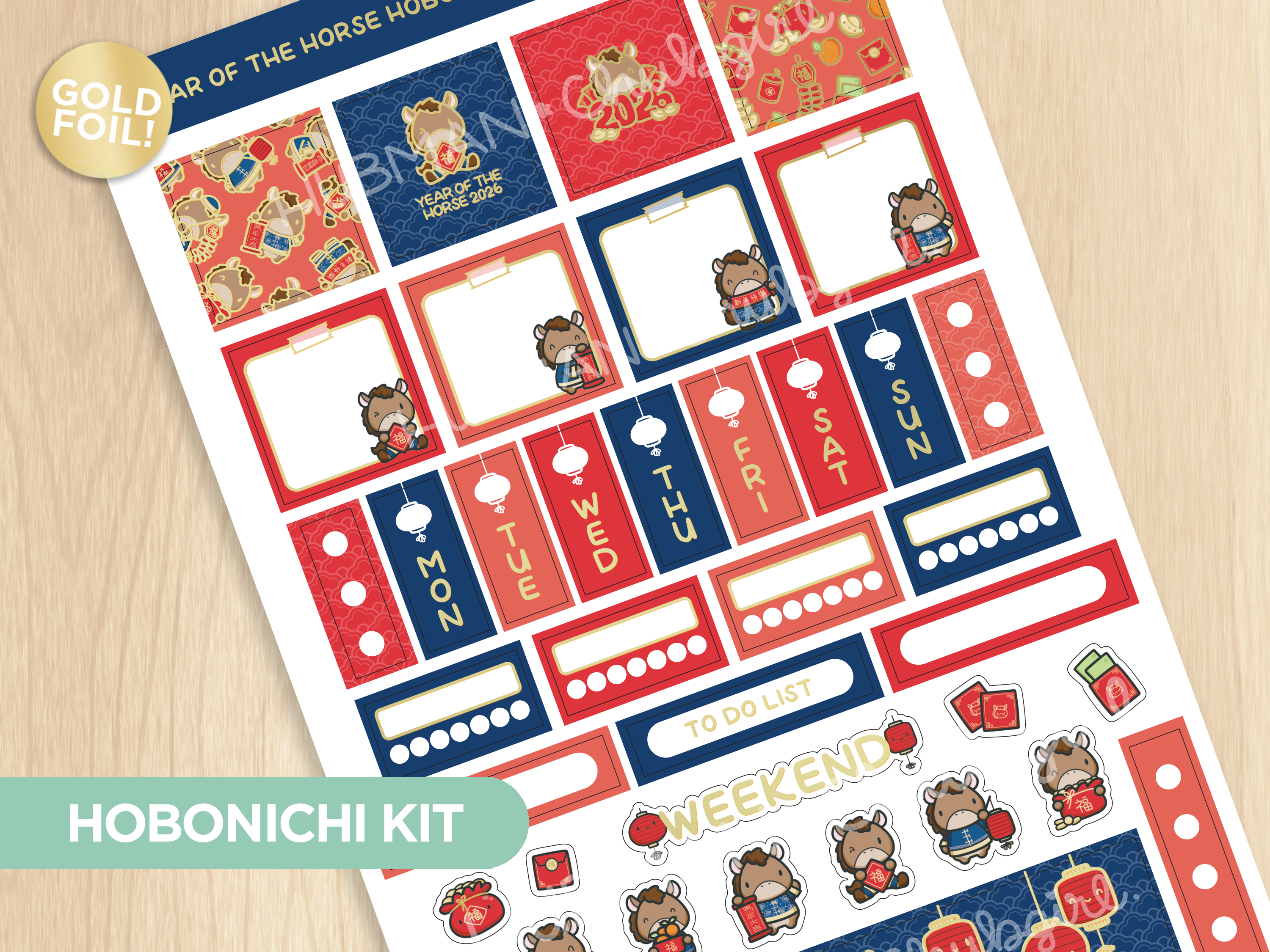 Year of the Horse Theme Hobonichi Weeks Kit - Gold Foil