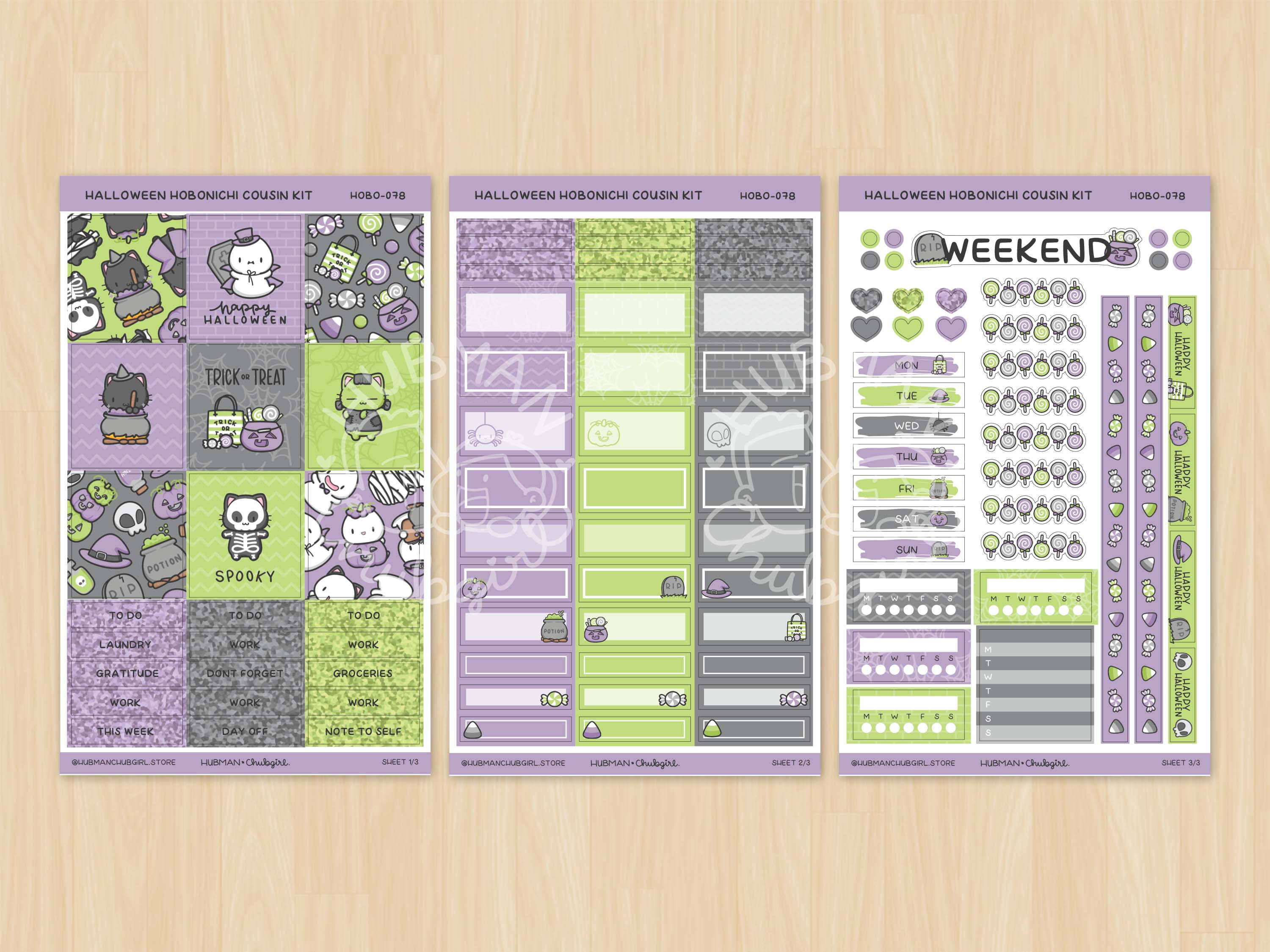 Spooky Kitties Theme Hobonichi Cousin Weekly Kit (Set of 3)