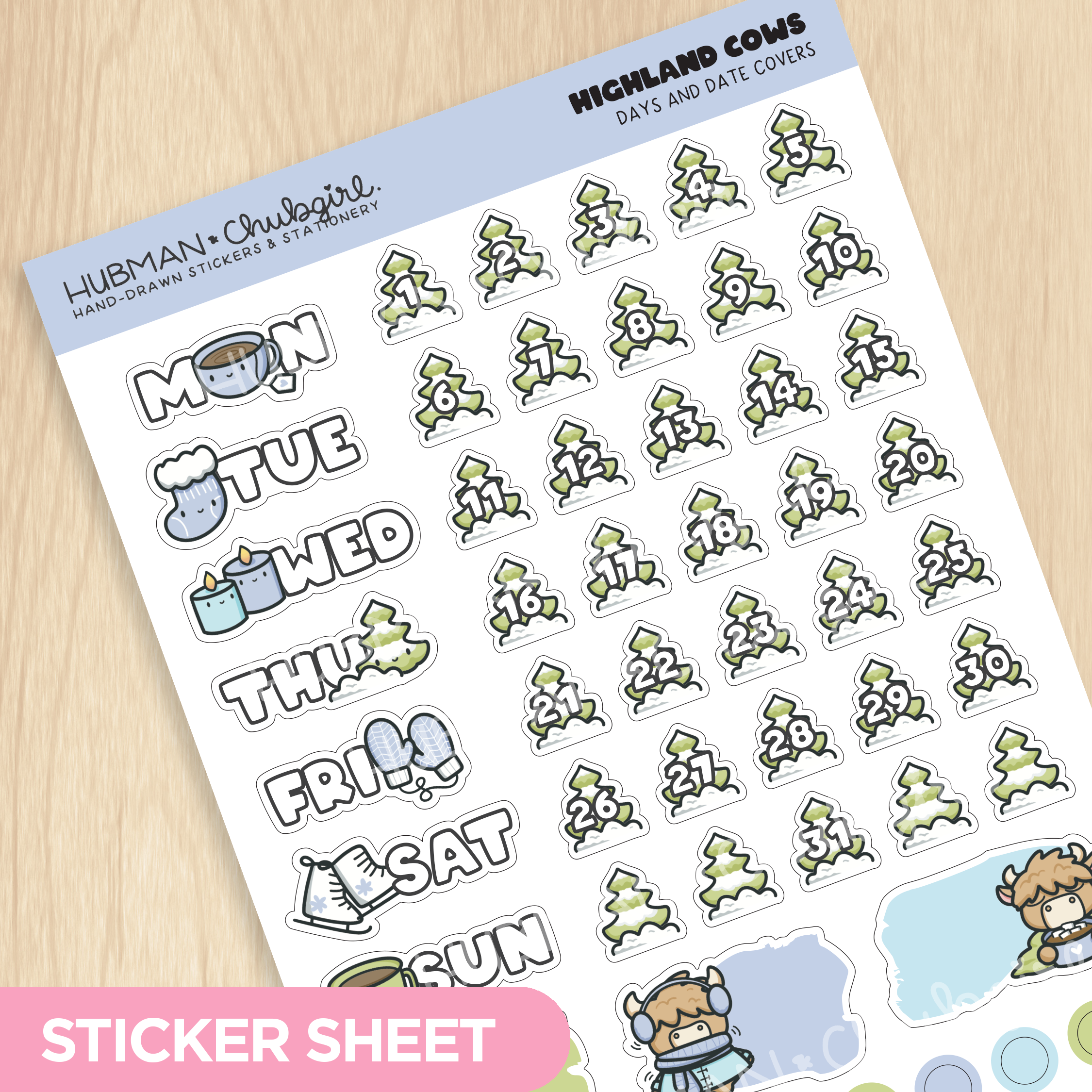 Winter Highland Cows Days and Date Covers