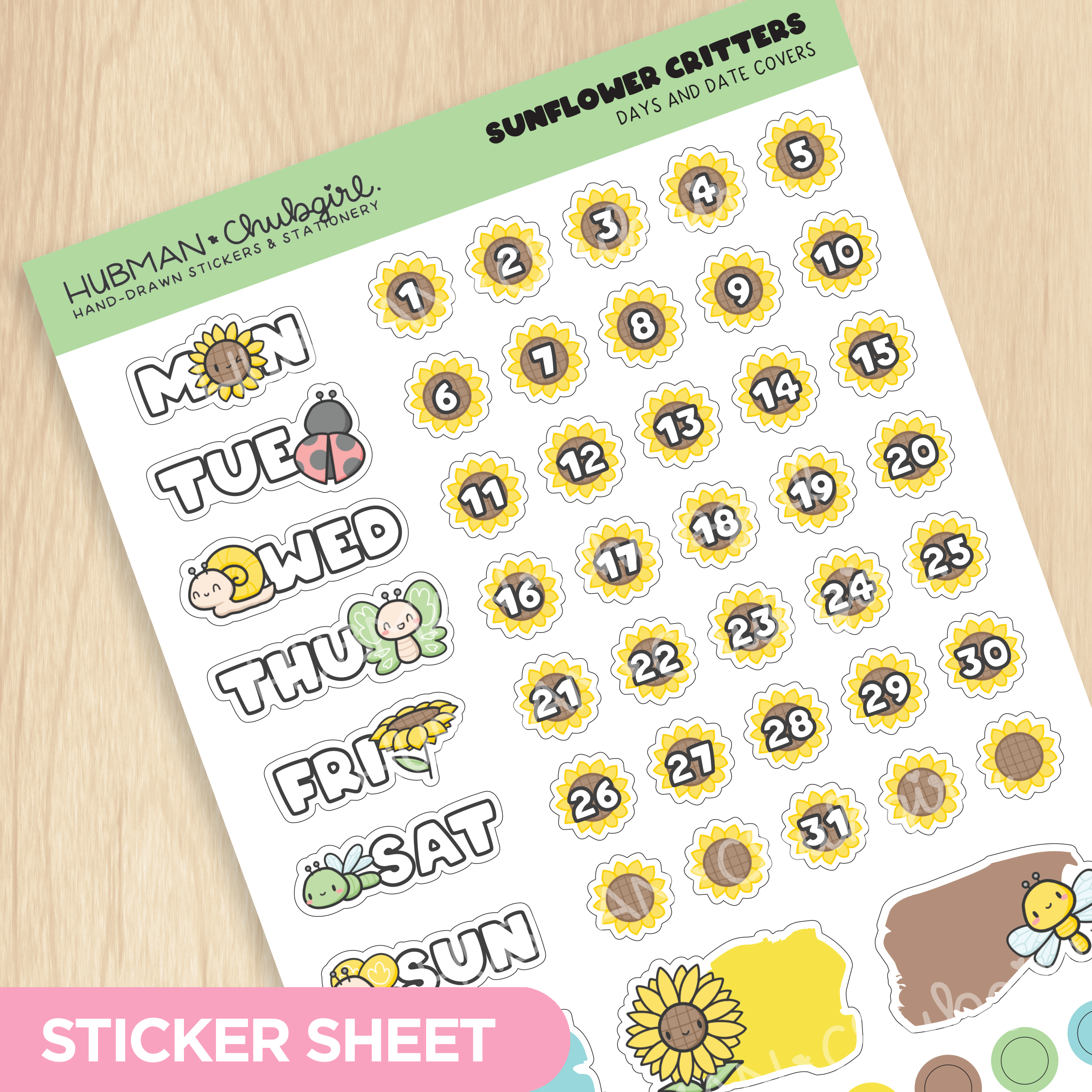 Sunflower Critters Days and Date Covers
