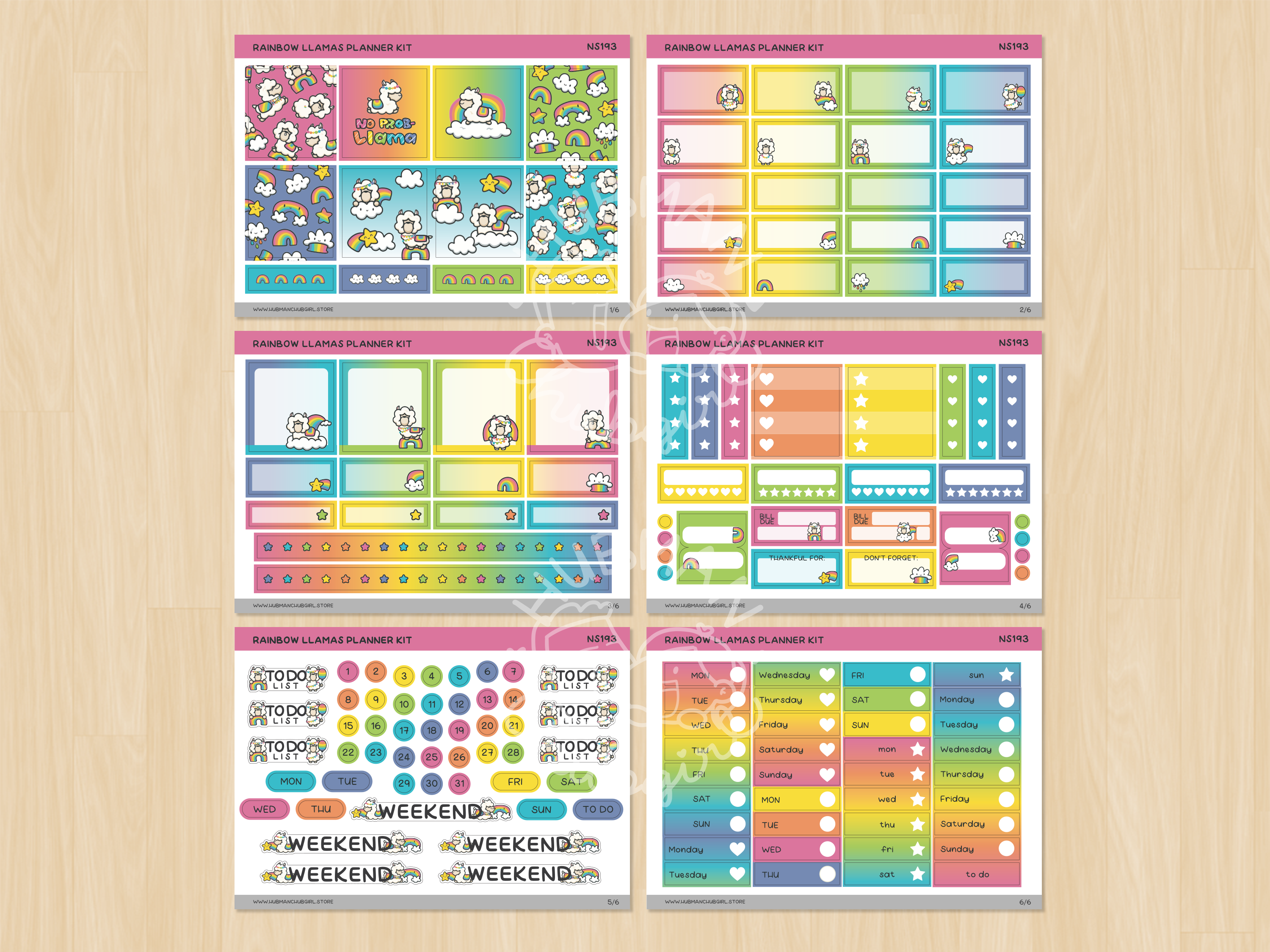 Rainbow Llamas Planner Kit (Set of 6)