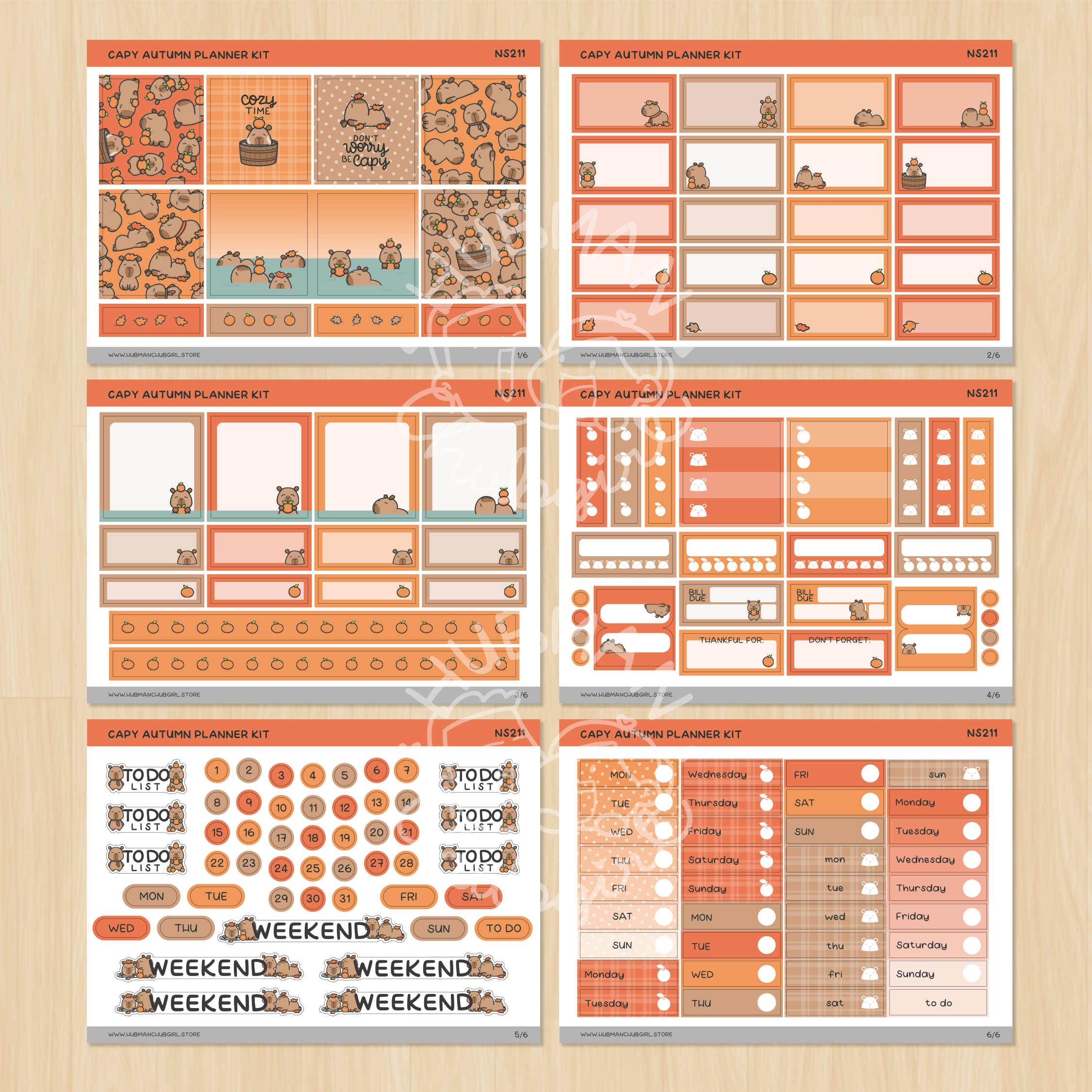 Capy Autumn Planner Kit (Set of 6)