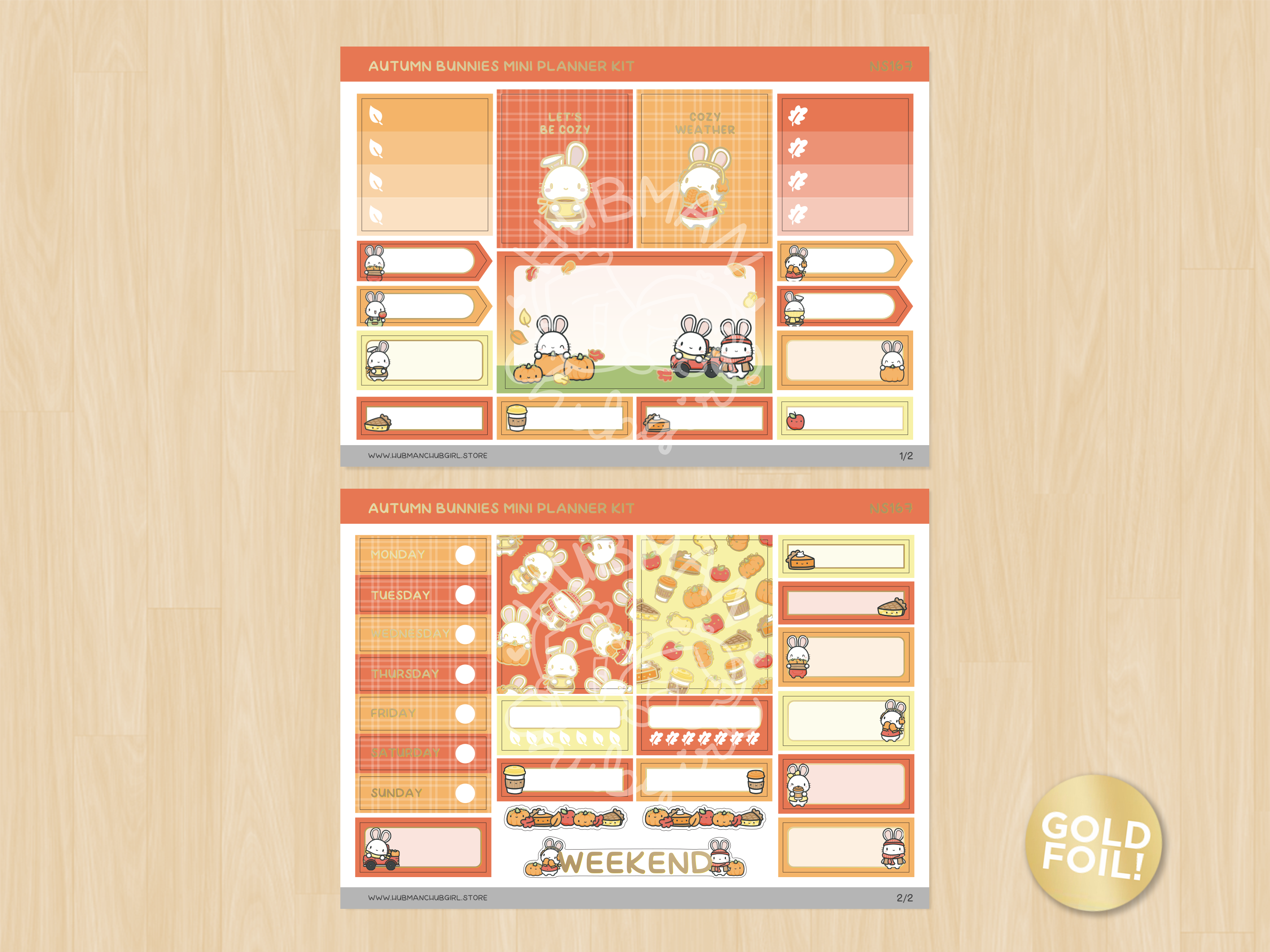 Autumn Bunnies Planner Kit (Set of 2) - Gold foil