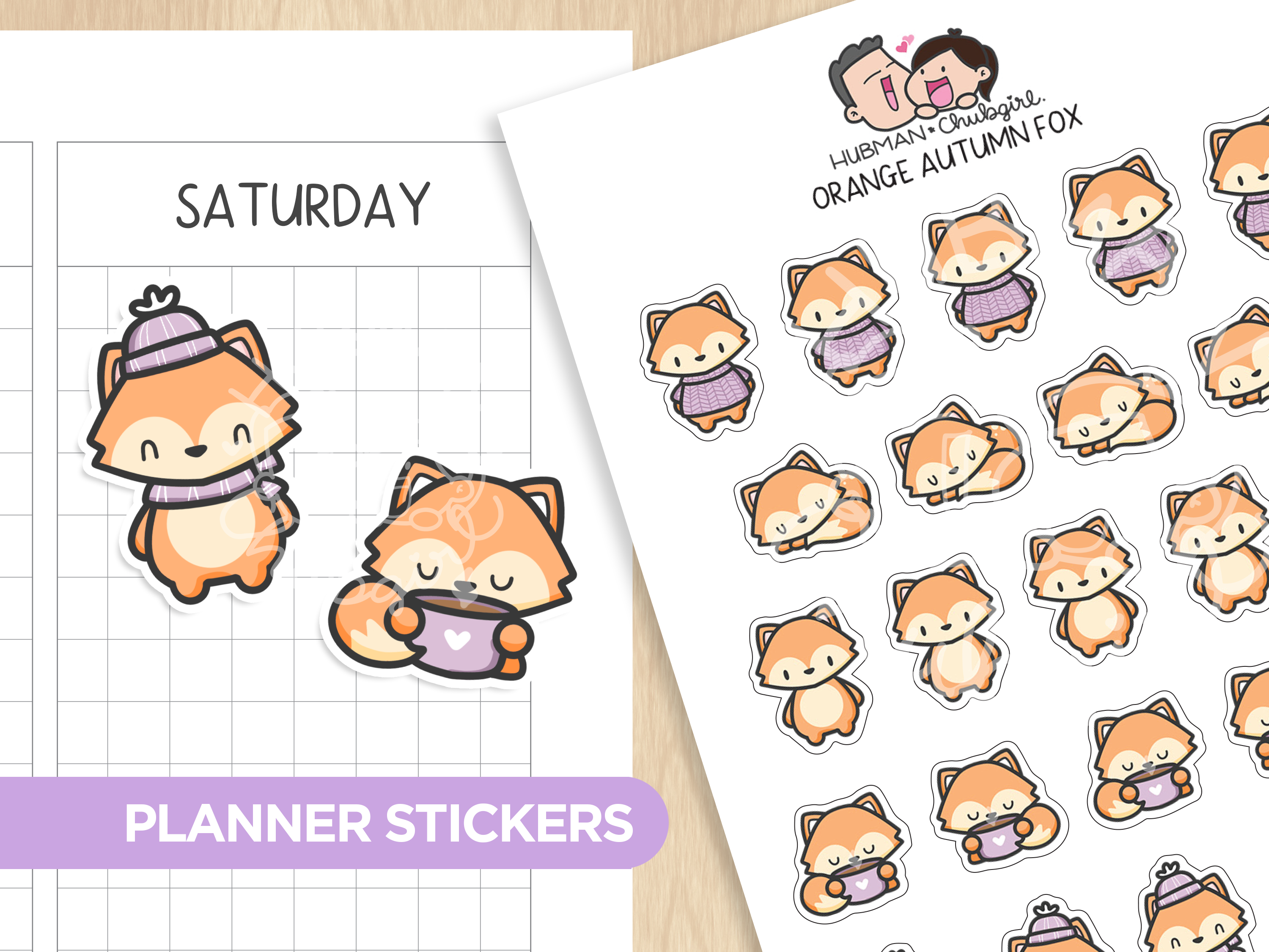 Orange Autumn Fox Planner Stickers