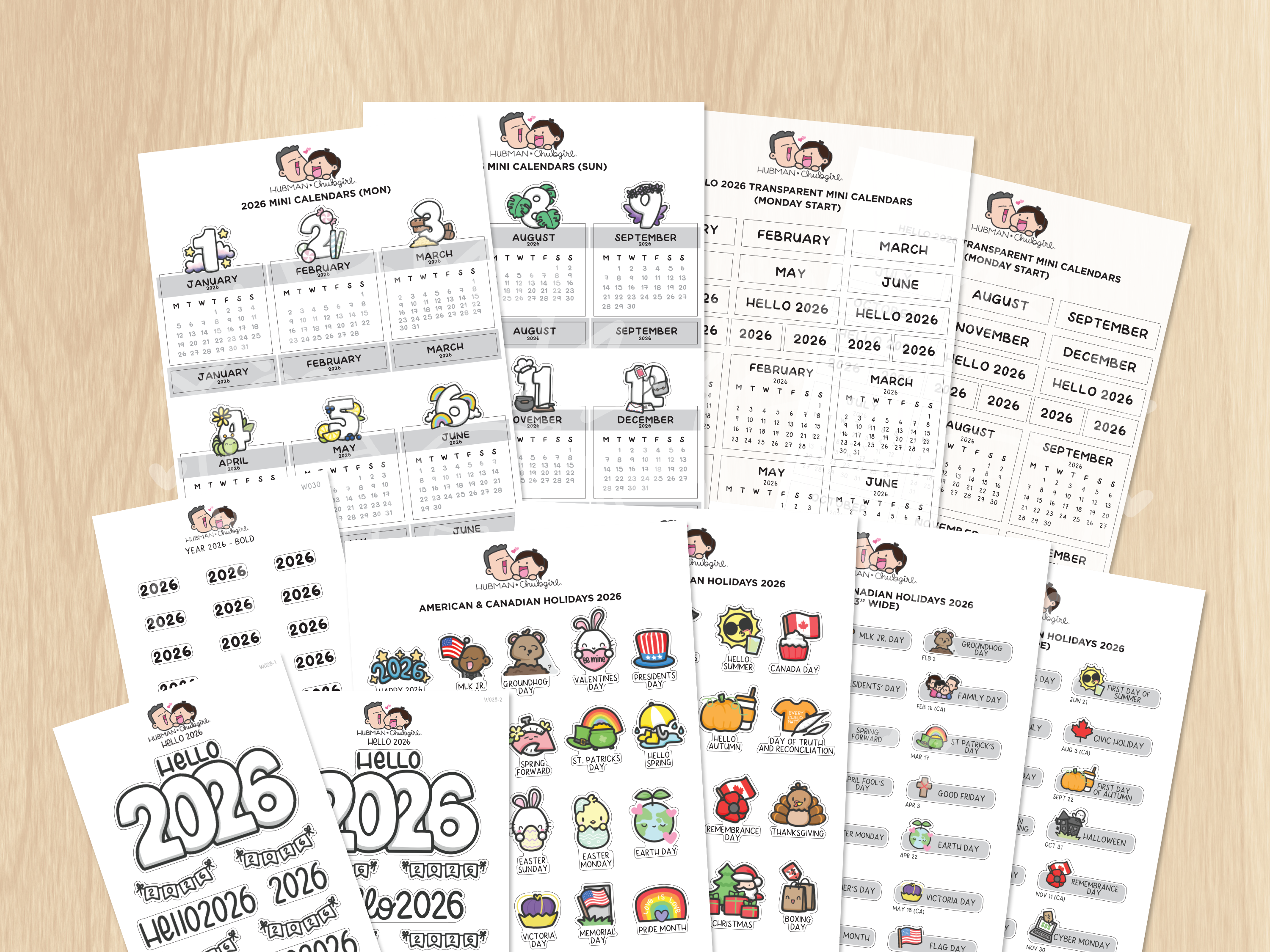 2026 Calendars Sticker Set