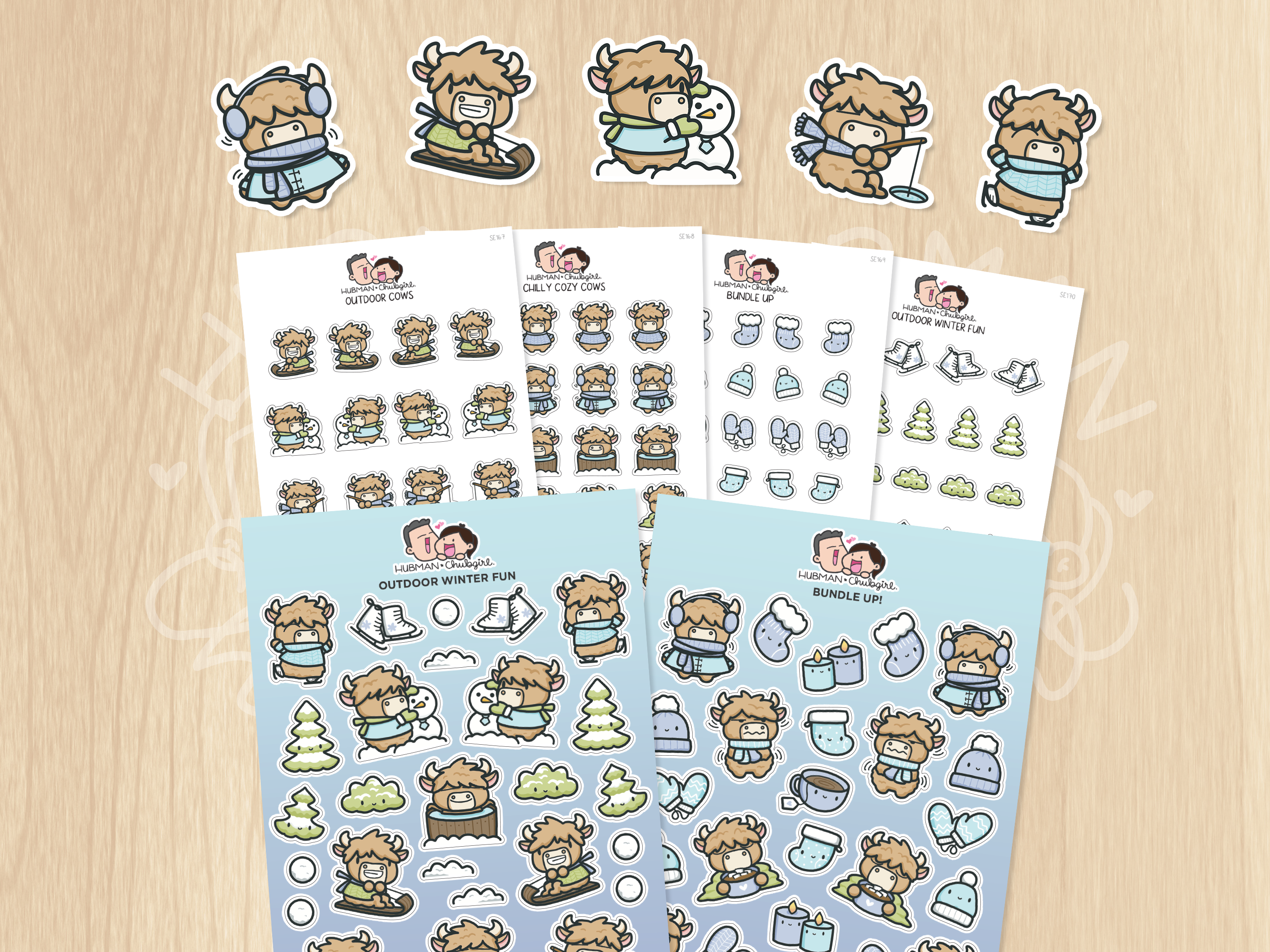 Winter Highland Cows Sticker Set