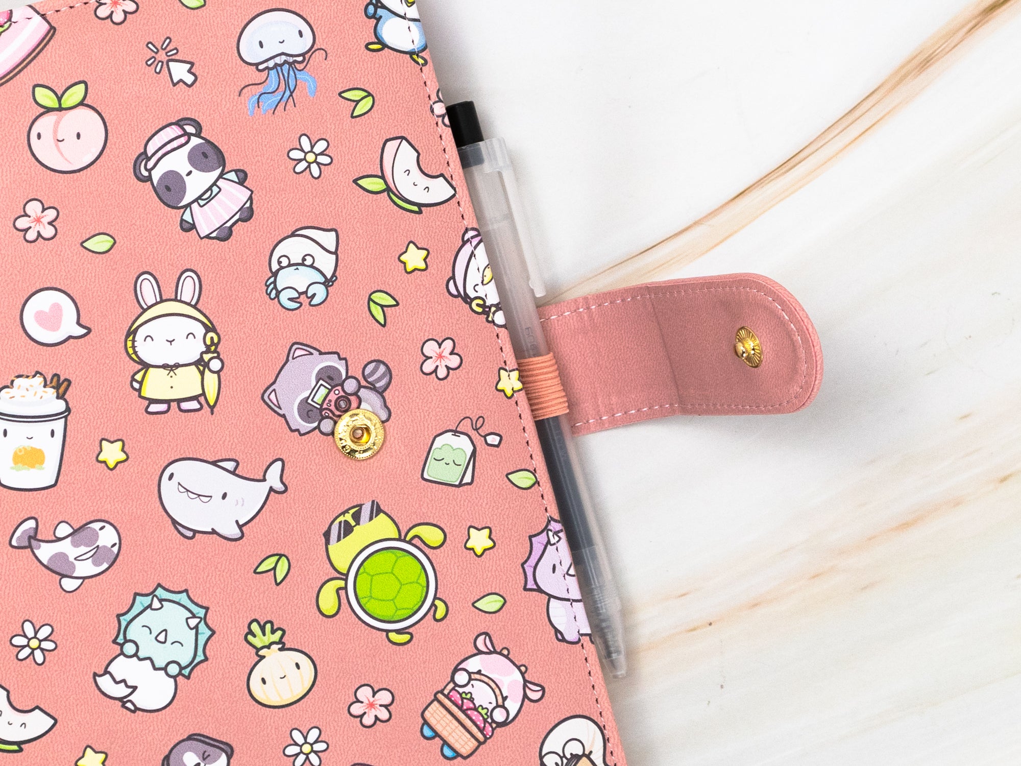 Vegan Leather Binder/Planner - Cute Characters (Pink)