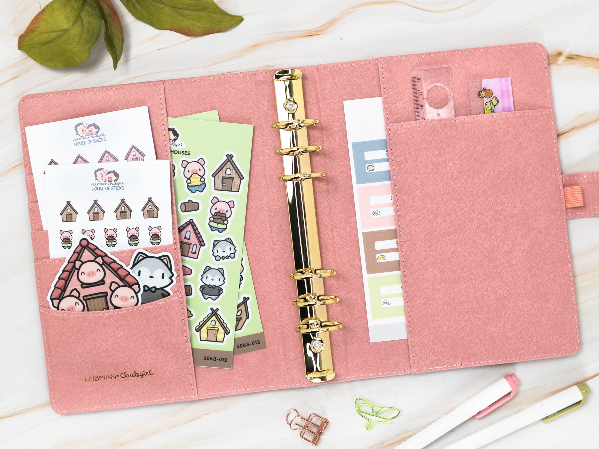 Vegan Leather Binder/Planner - Cute Characters (Pink)