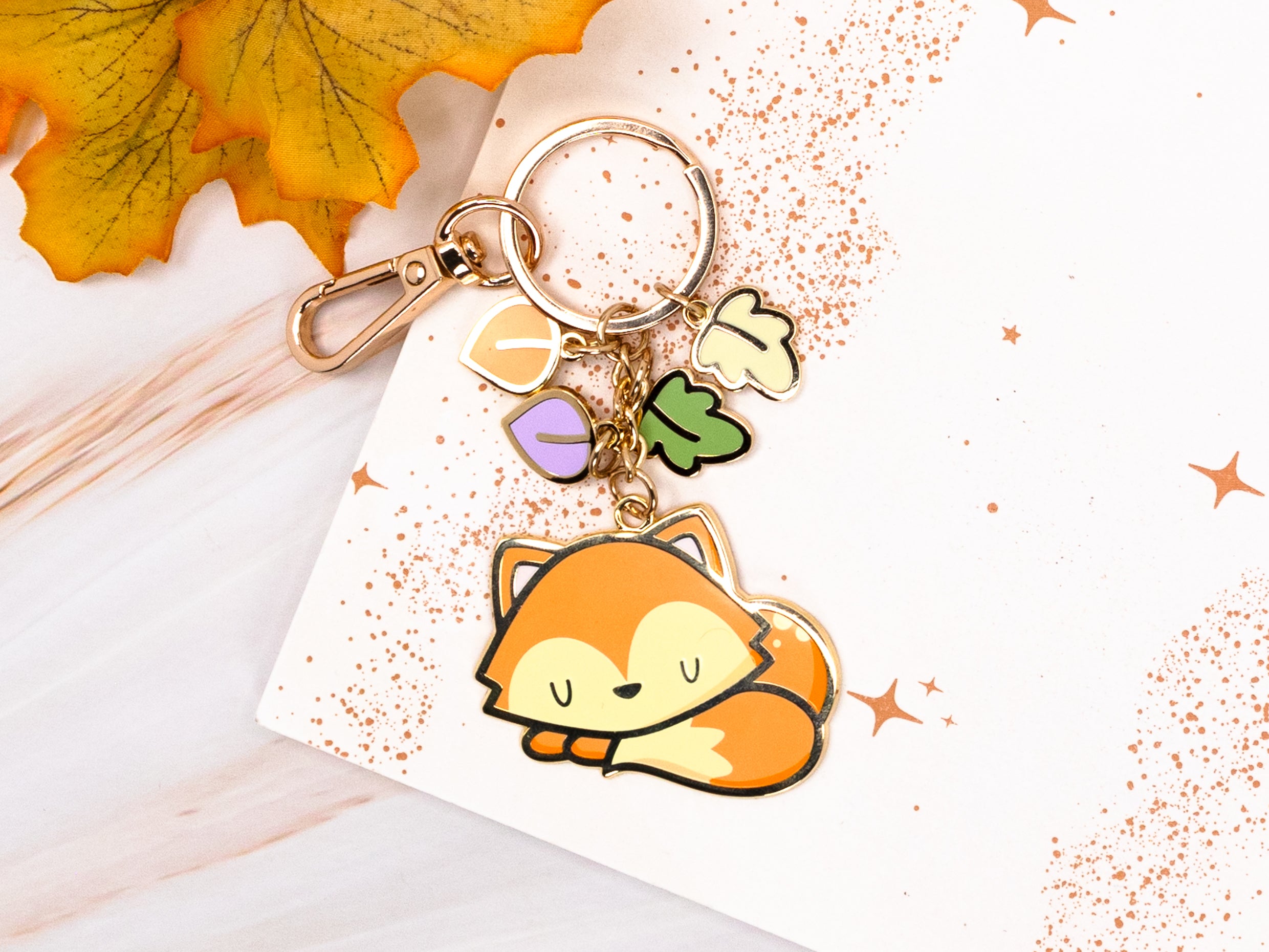 Autumn Fox Enamel Keychain