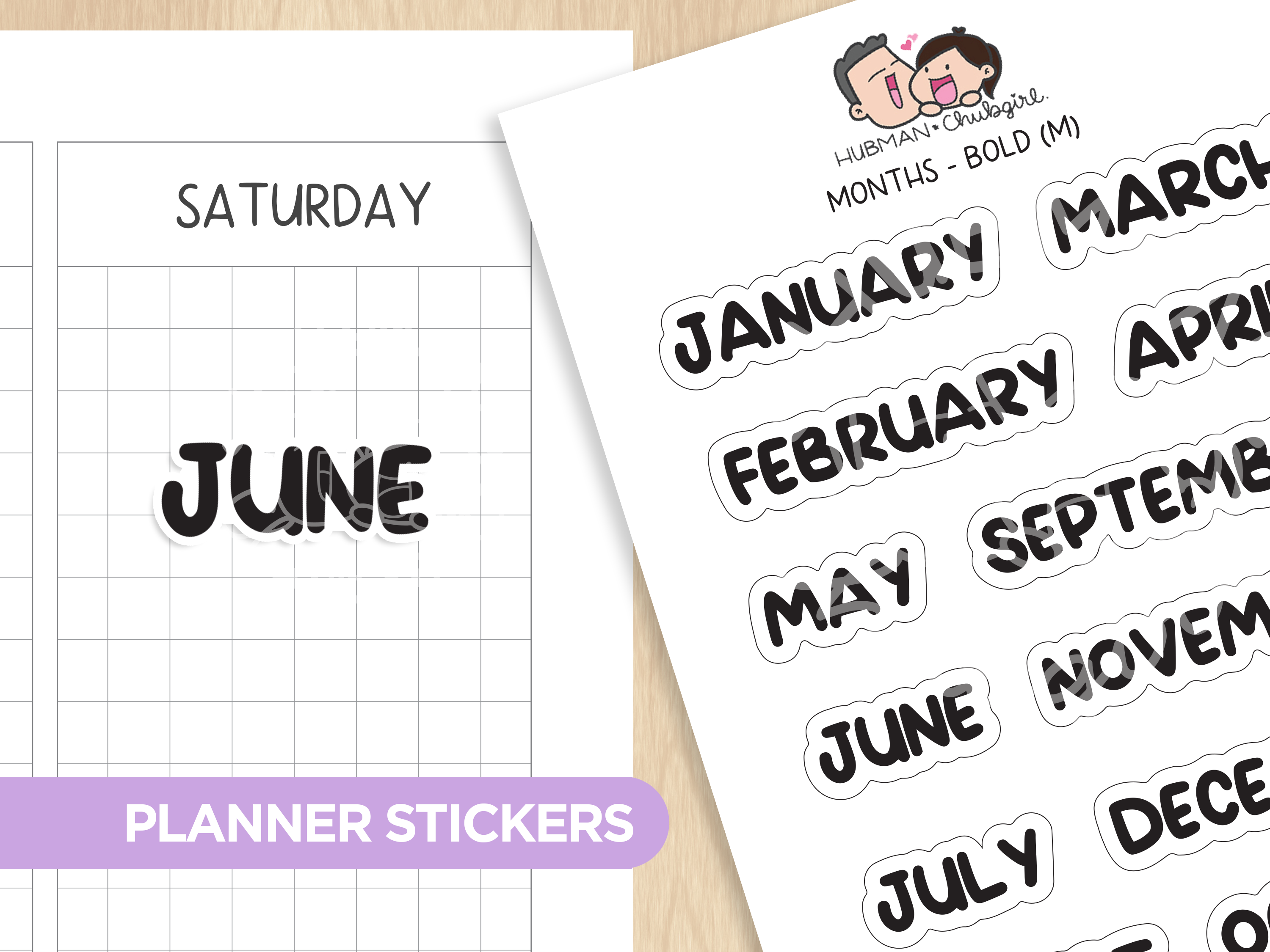Months - Bold Text (M) Planner Stickers