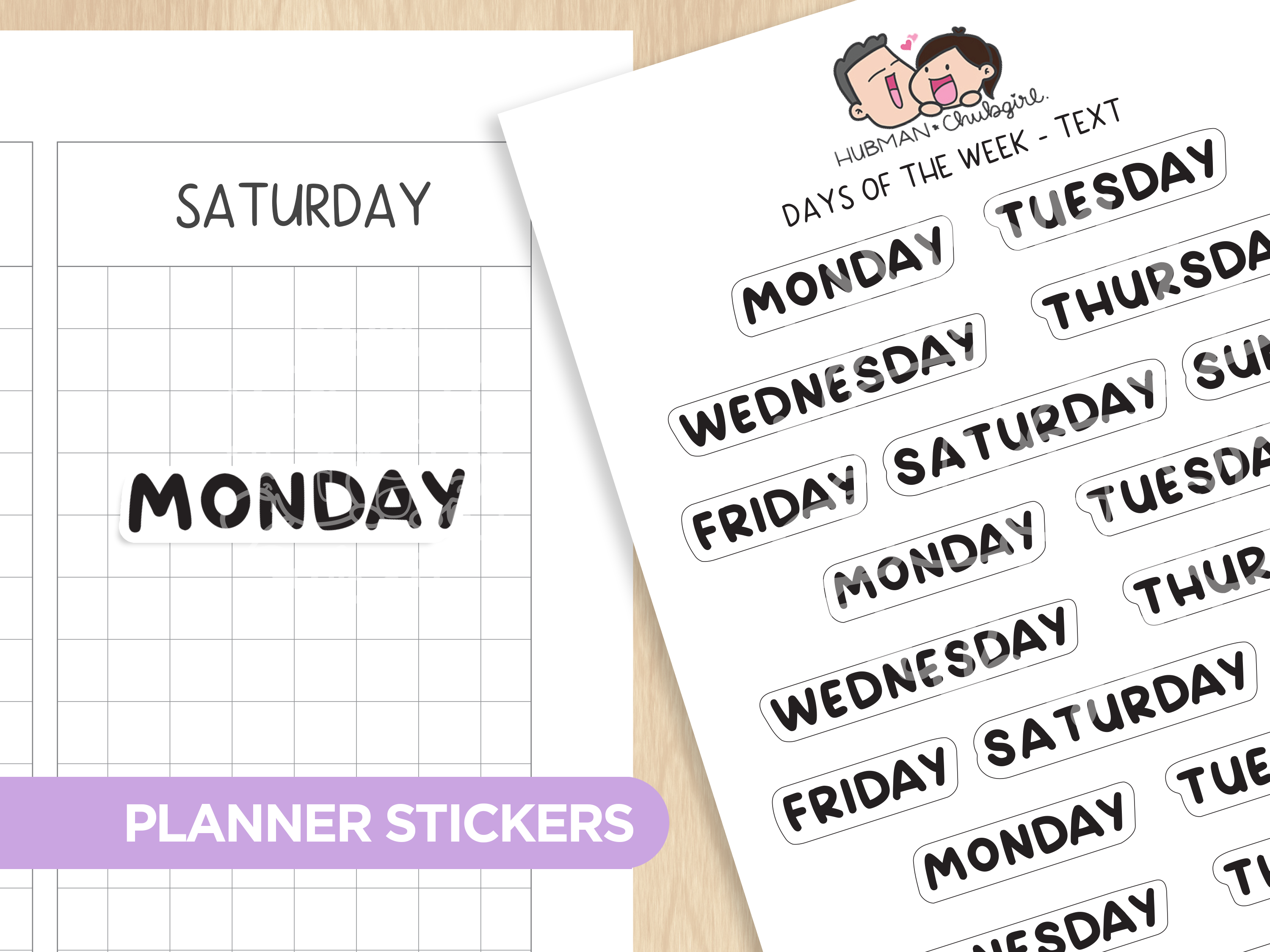 Days of the Week - Bold Text Planner Stickers