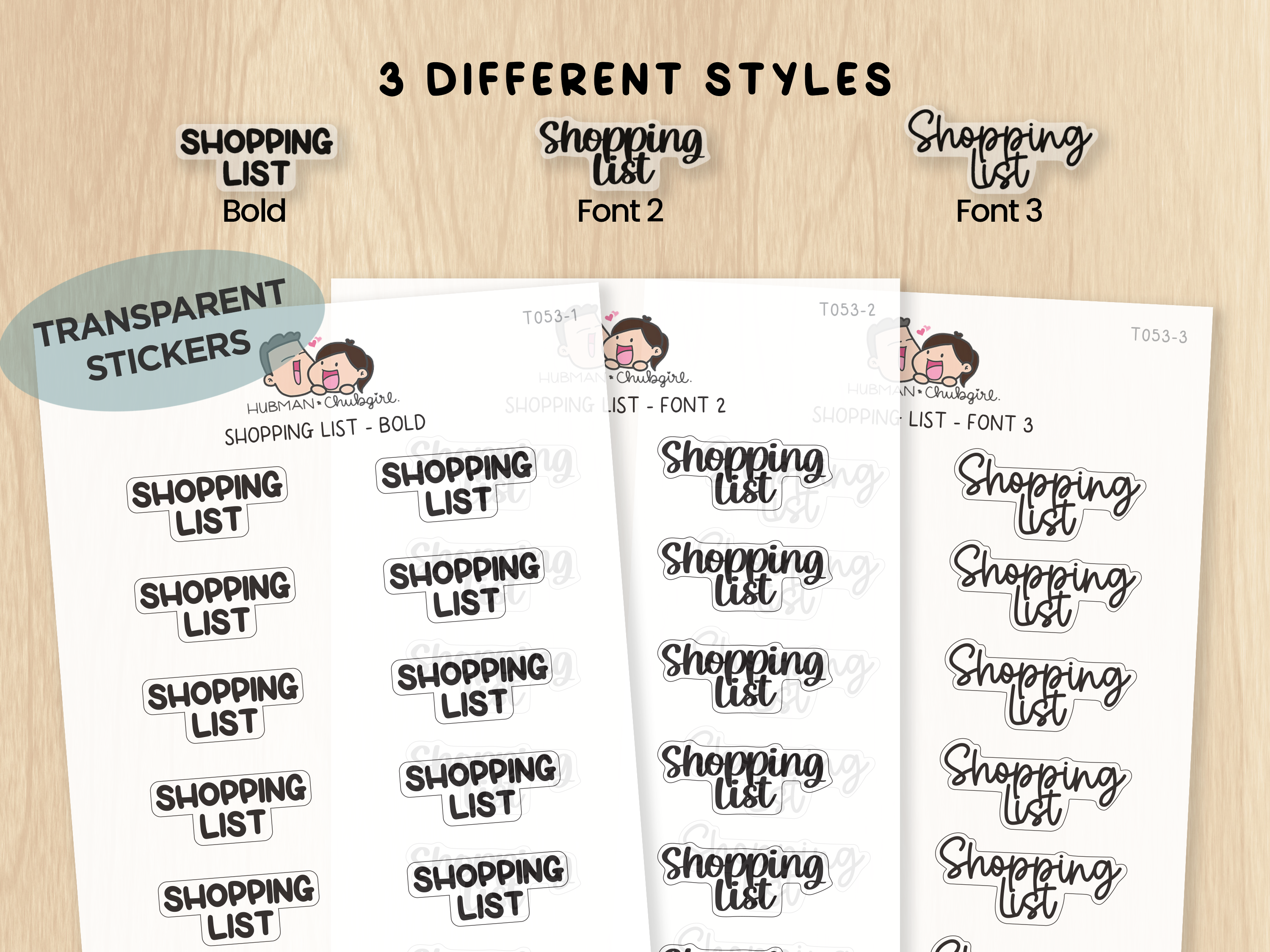 Shopping List - Text Planner Stickers (3 Font Styles)